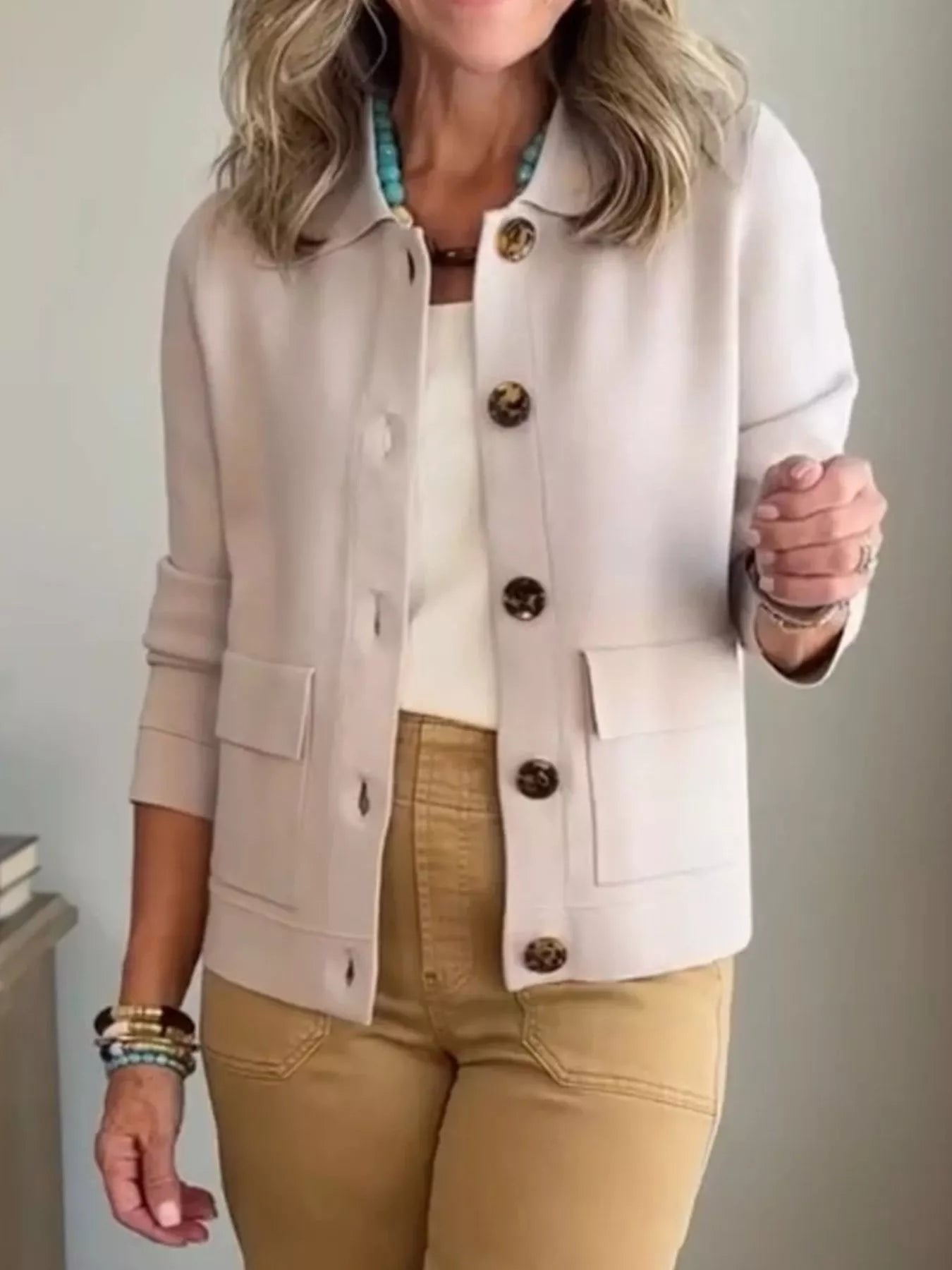 Full Size Long Sleeve Button-Down Outerwear Plus Size