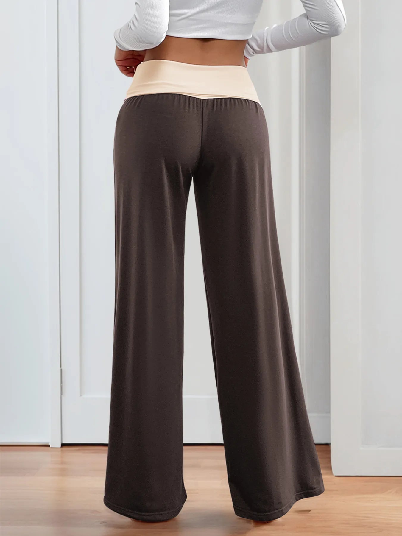 Contrast Waistband Wide Leg Pants