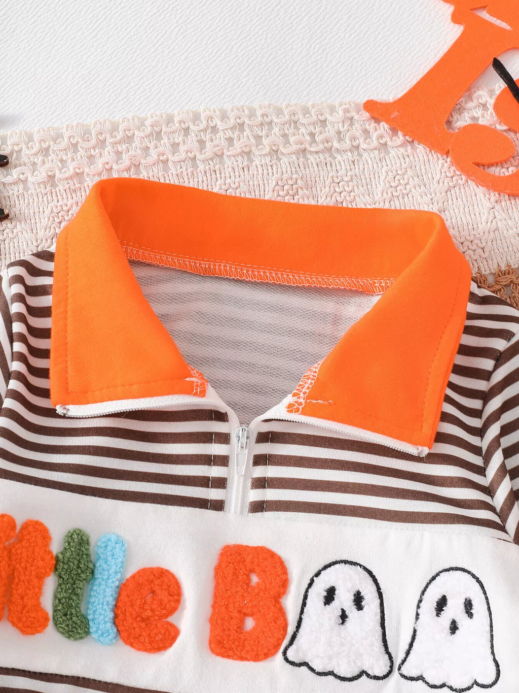 Children's Little Boo Halloween Striped Quarter-Zip Sweatshirt