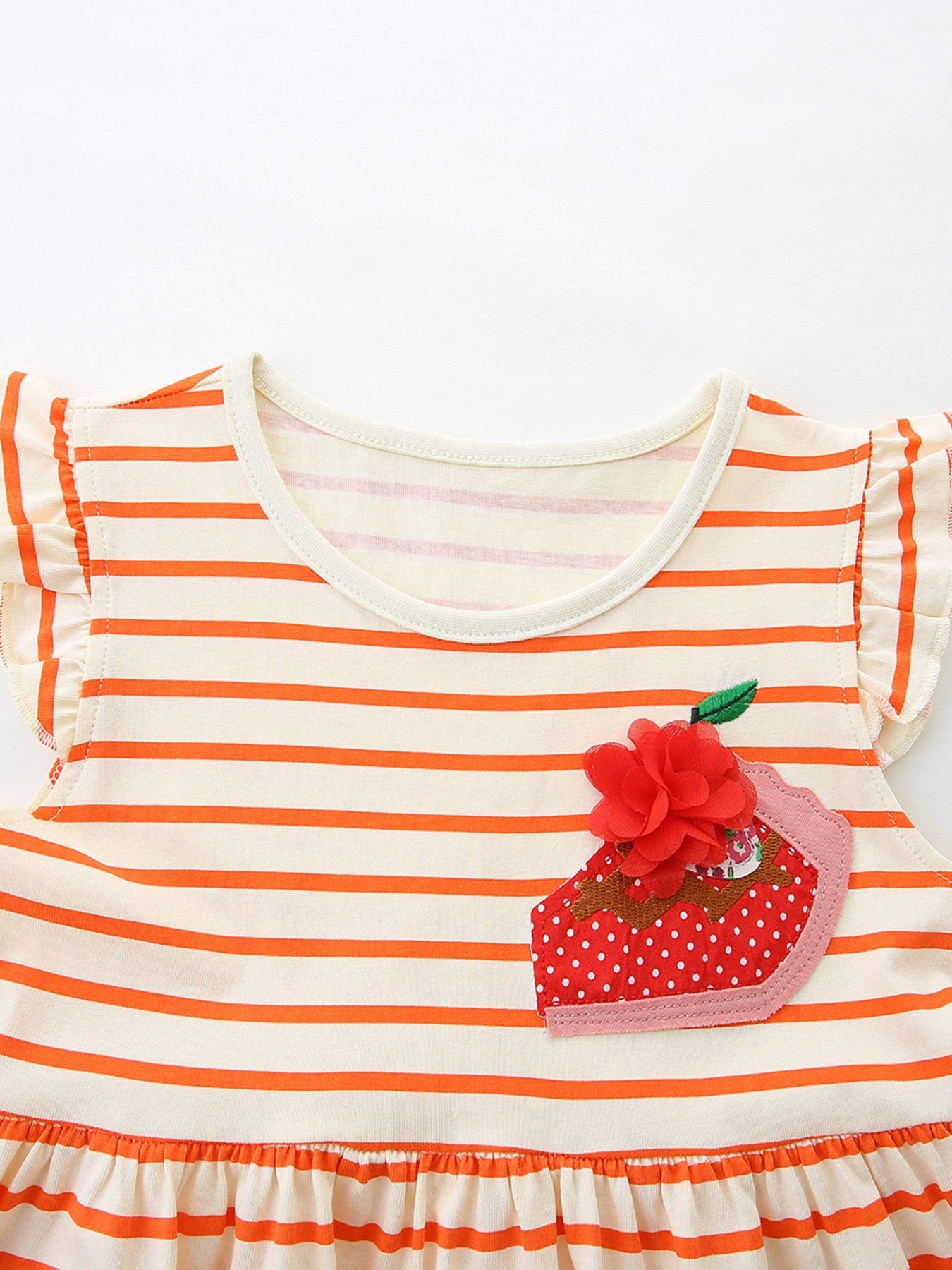 Children's Fruit Embroidered Ruffled Striped Dress