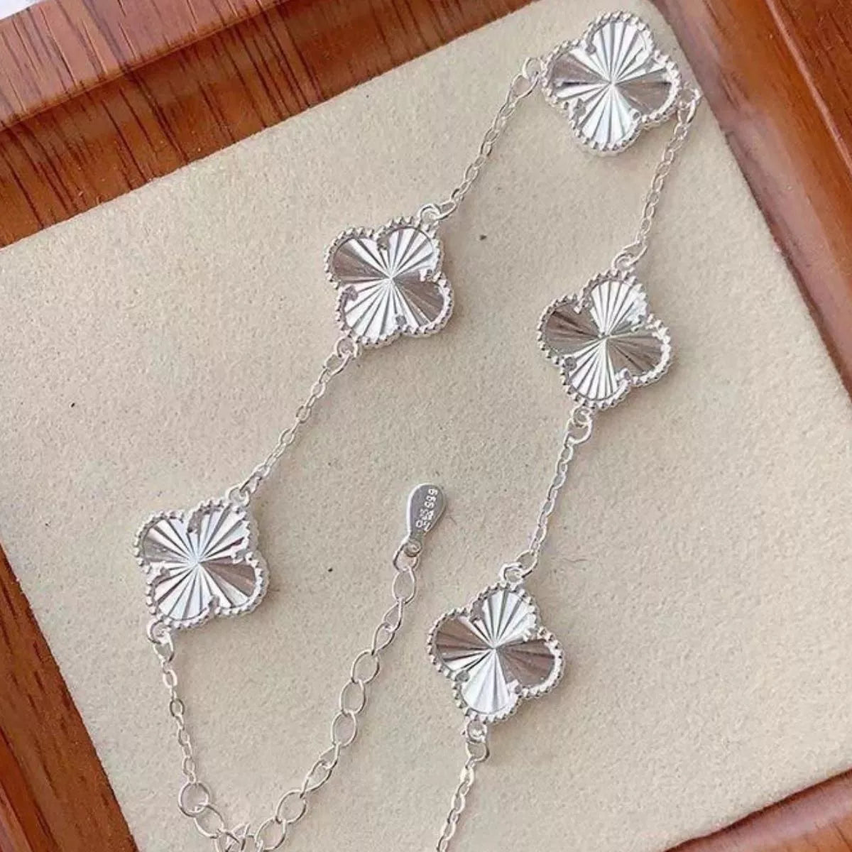 925 Sterling Silver Chain Four Leaf Clover Bracelet