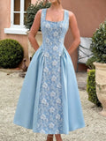 Jacquard Square Neck A-Line Midi Dress