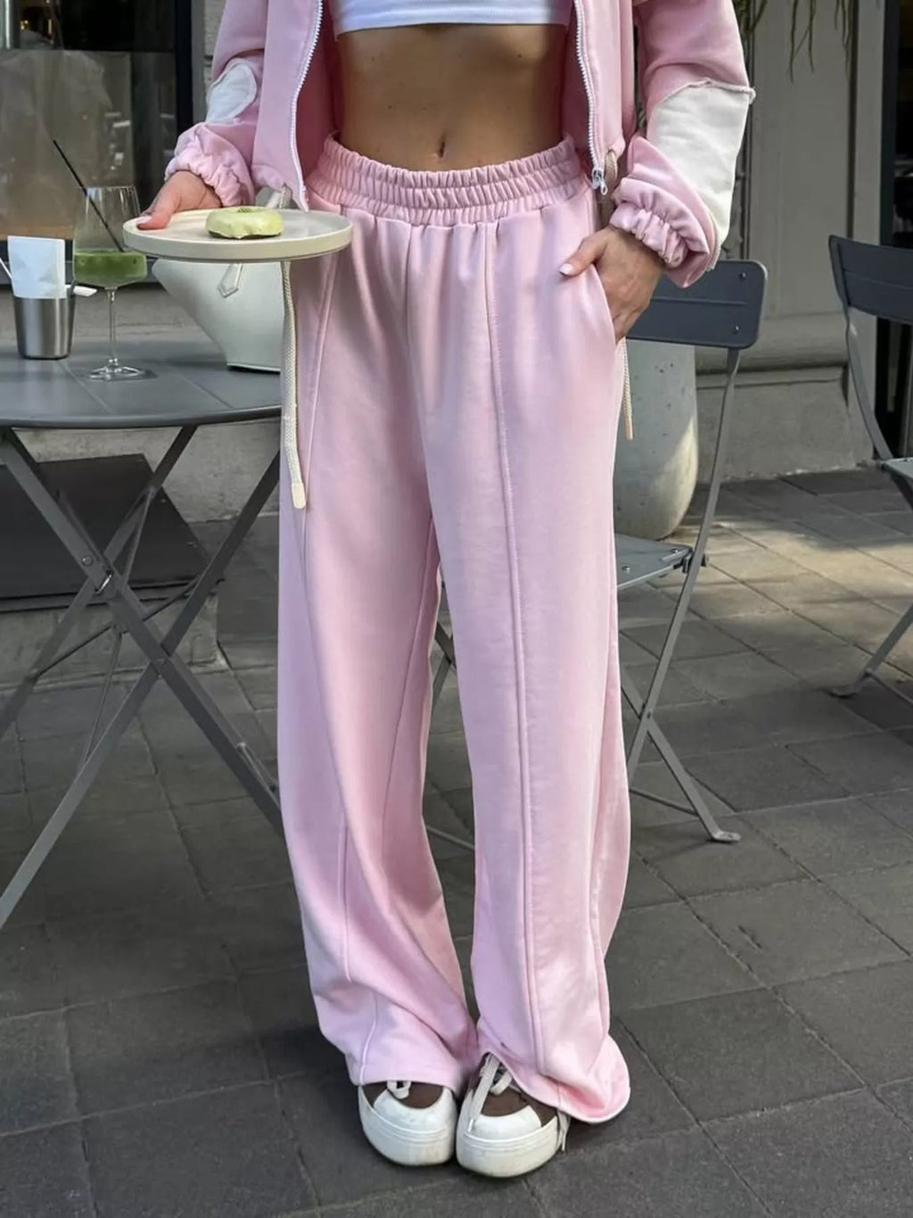 Zip Up Hoodie and Wide-Leg Pants Set