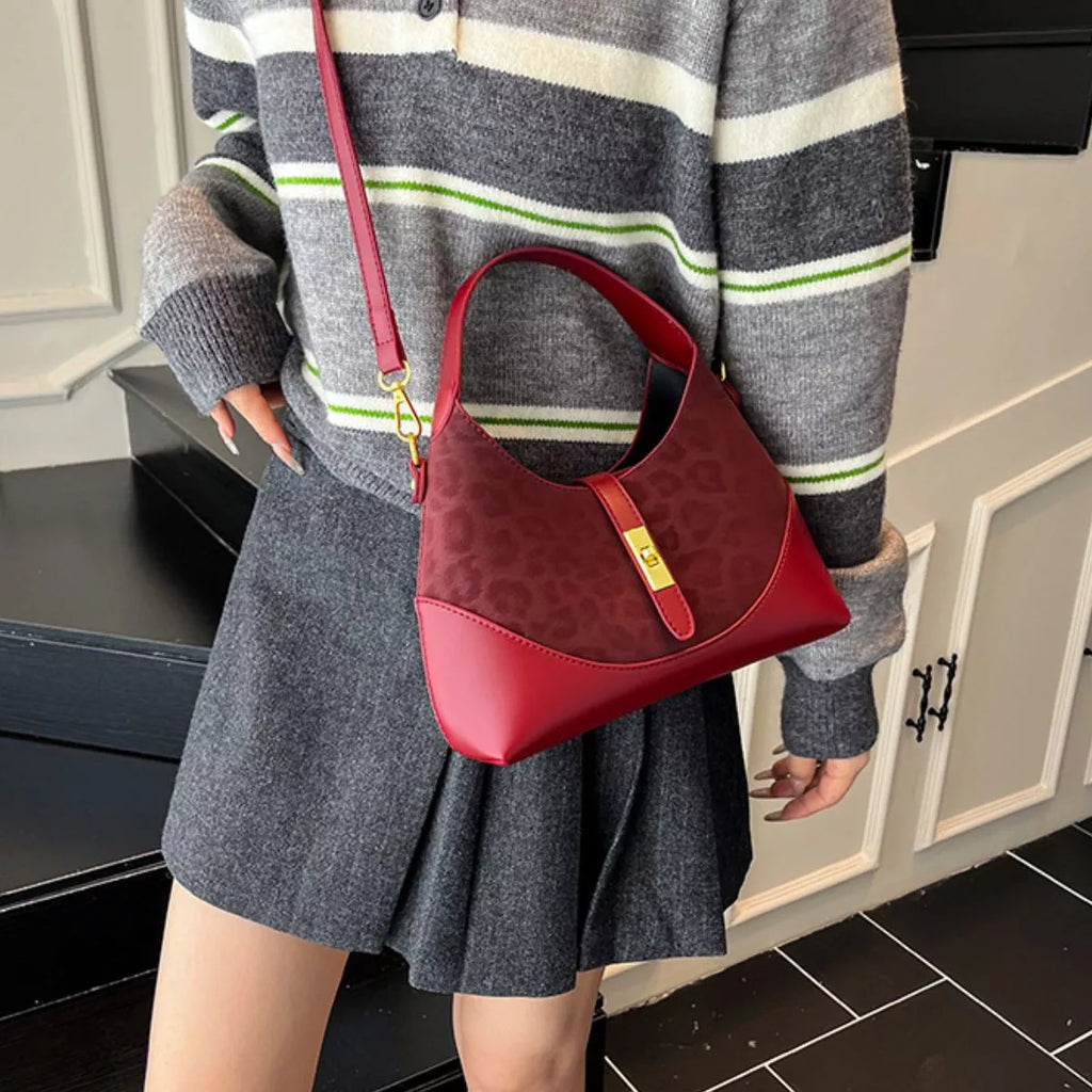 Leopard Leather Trimmed Crossbody Bag