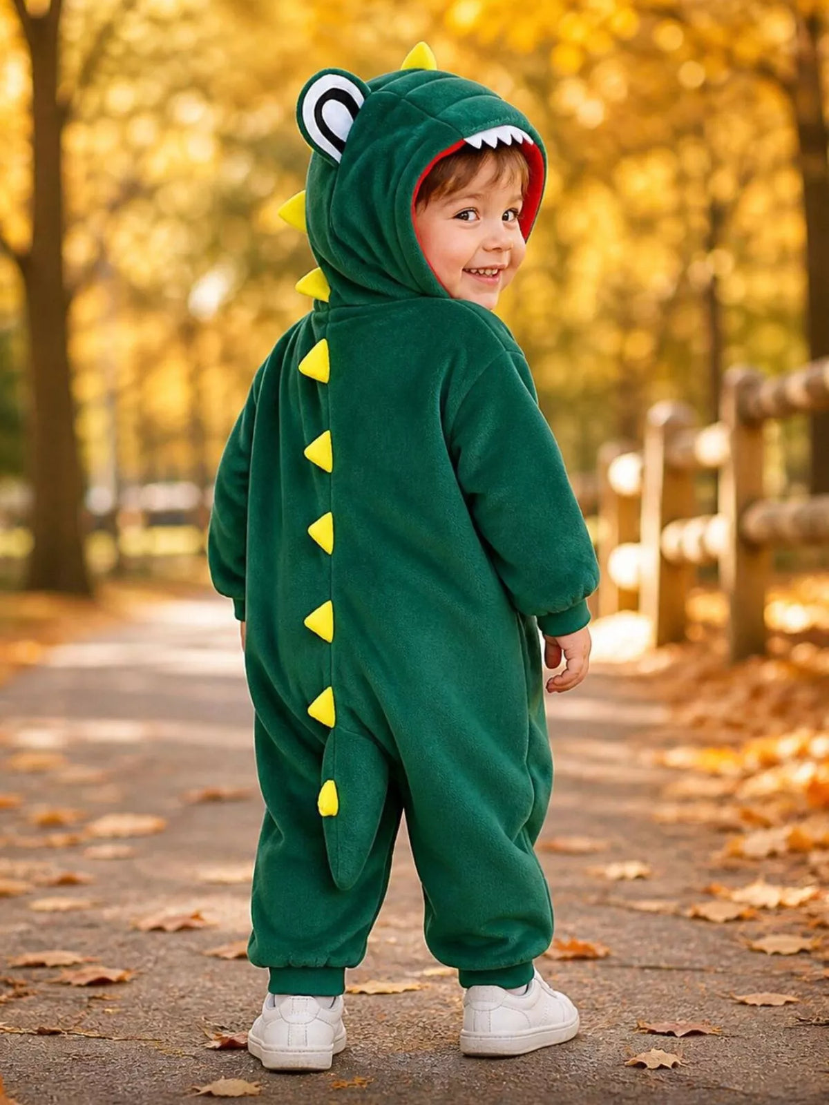 Children's Dinosaur Hooded Fleece One-Piece Jumpsuit