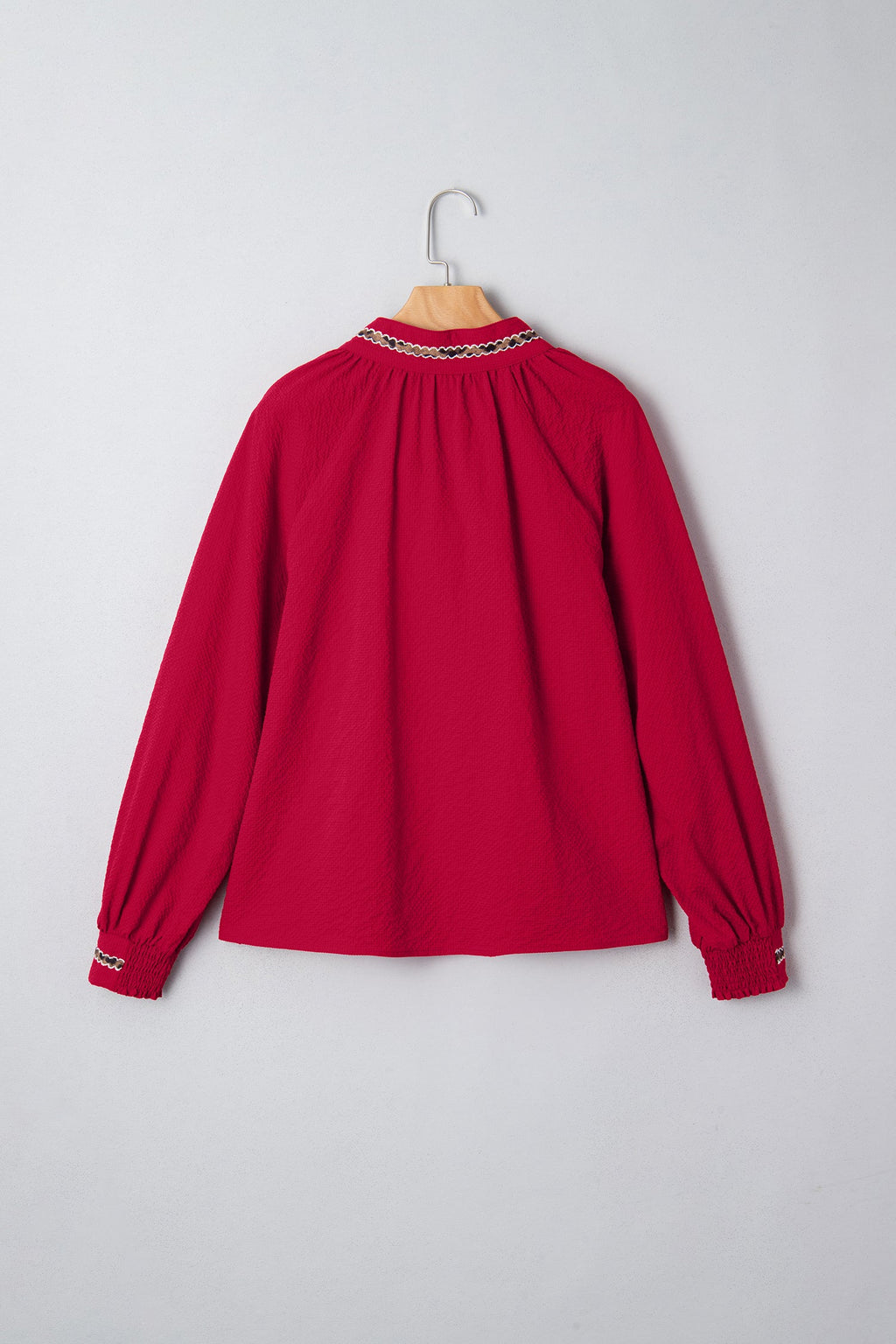 Racing Red Leopard Jacquard Print V Neck Textured Blouse