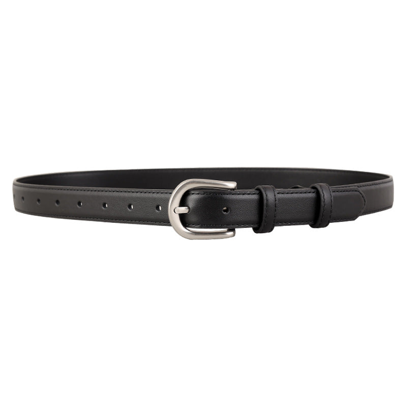 Classic Leather Belt with Silver Buckle