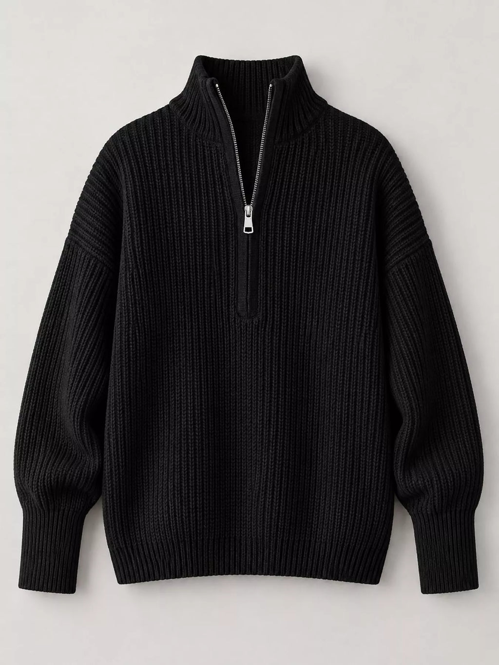 Full Size Half Zip Dropped Shoulder Sweater Plus Size