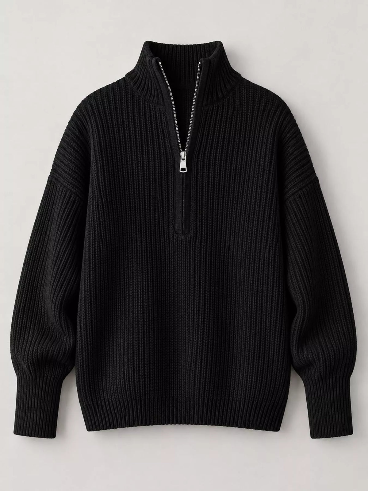 Full Size Half Zip Dropped Shoulder Sweater Plus Size