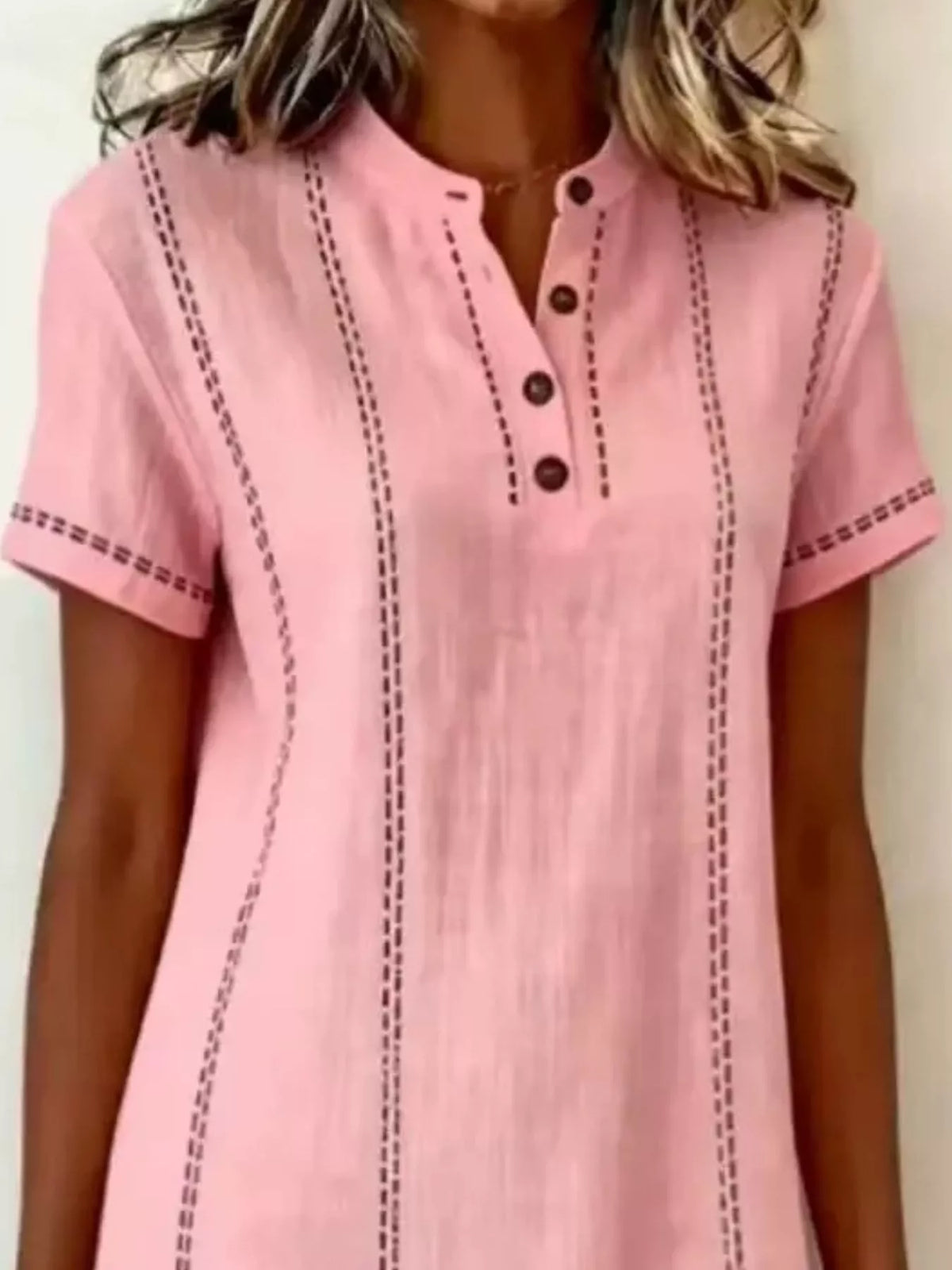 Full Size Button Detail Short Sleeve Shift Dress Plus Size