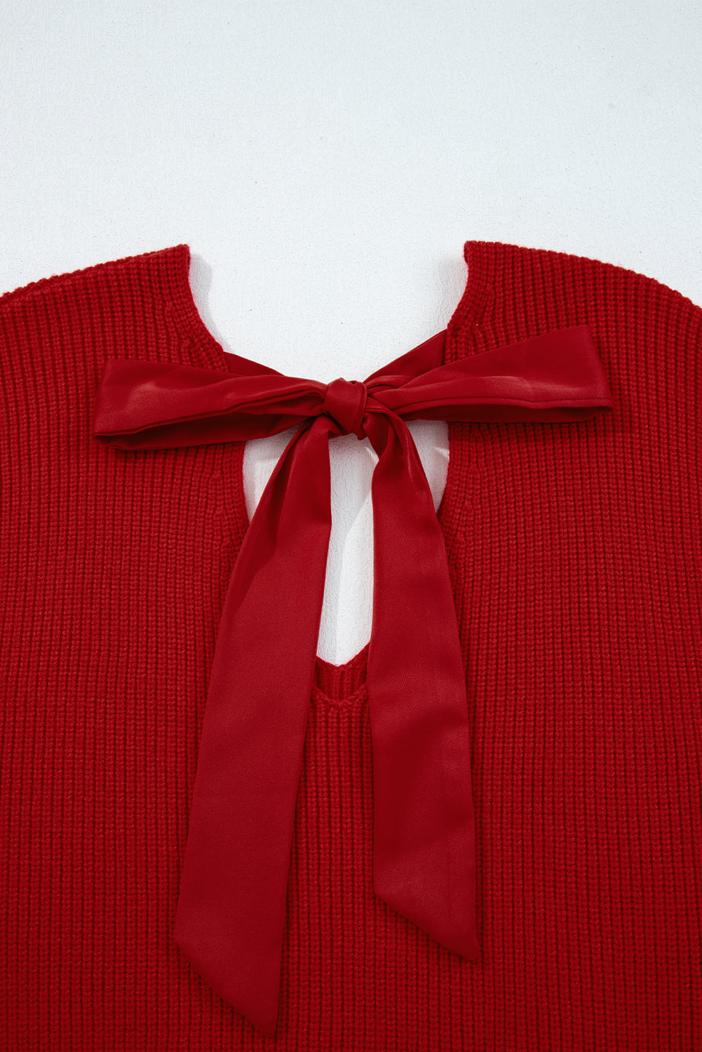 Bow Back Lantern Sleeve V-Neck Sweater