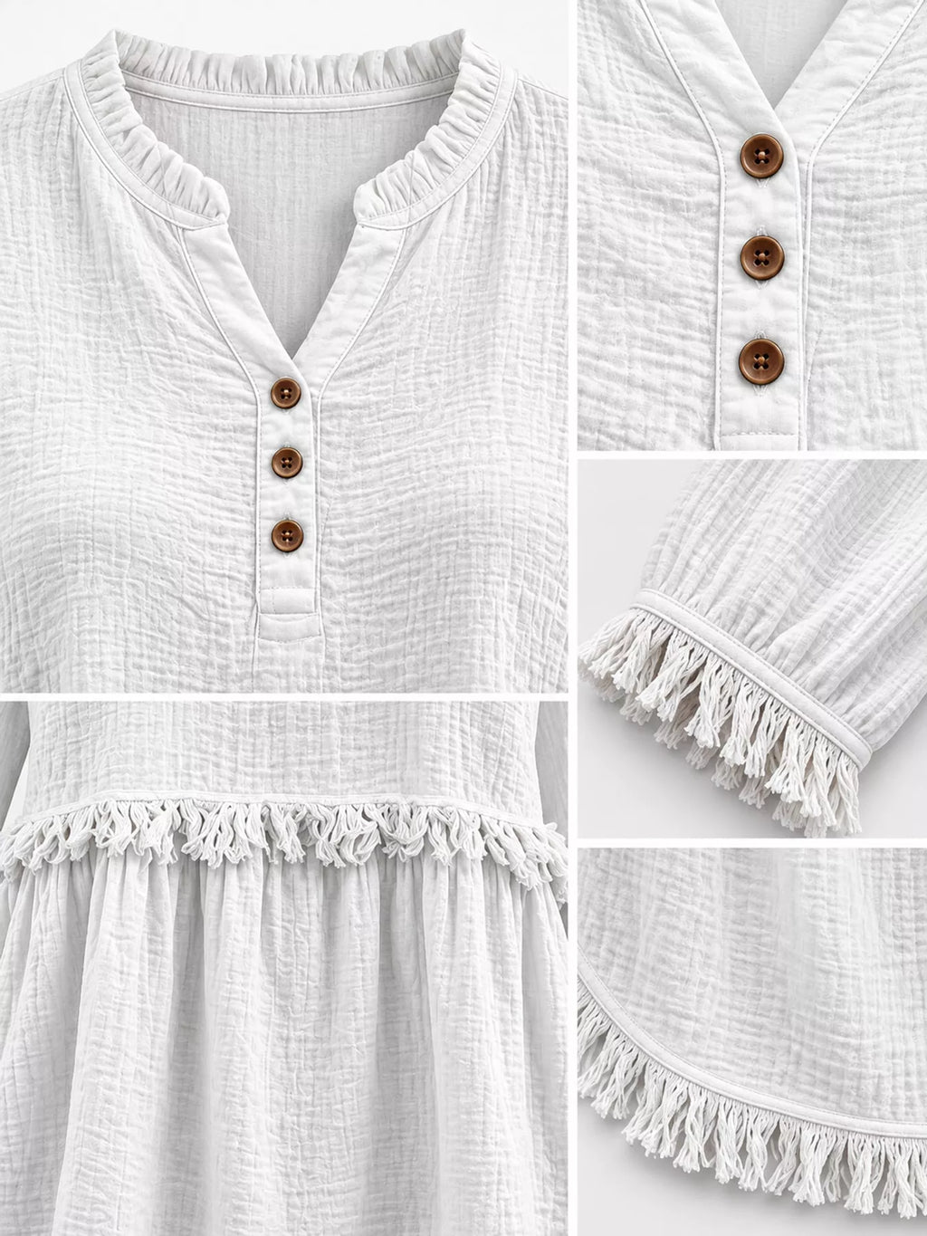 Full Size Frayed Hem Button Detail Blouse Plus Size