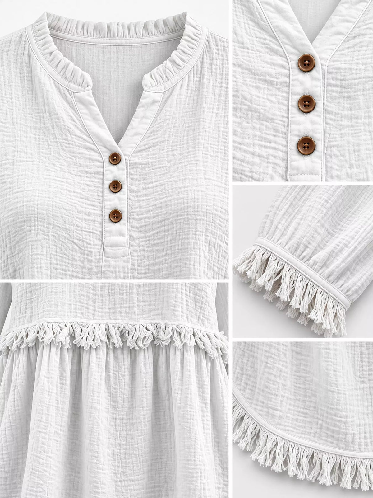 Full Size Frayed Hem Button Detail Blouse Plus Size