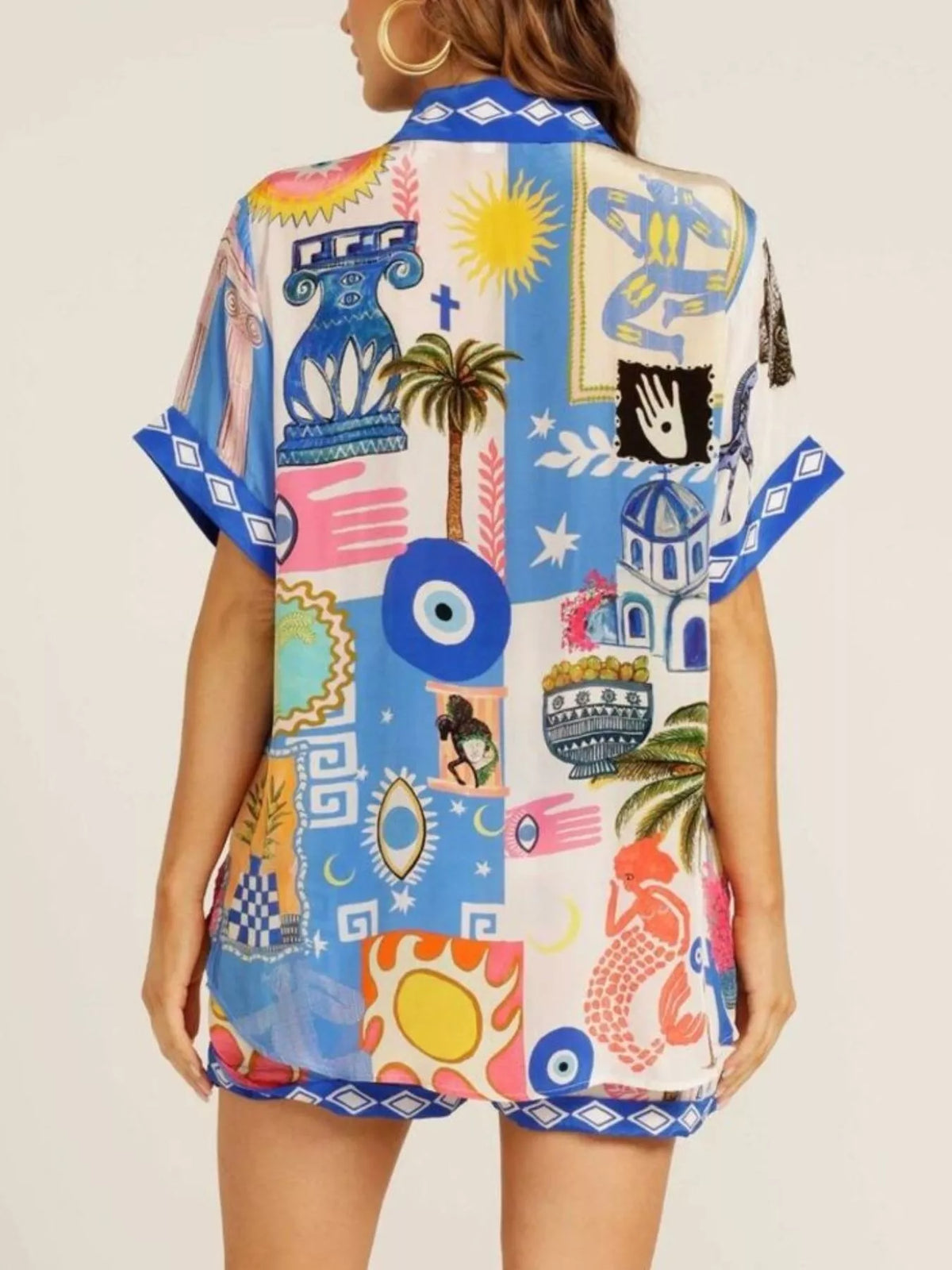 Printed Button-Down Shirt and Shorts Set