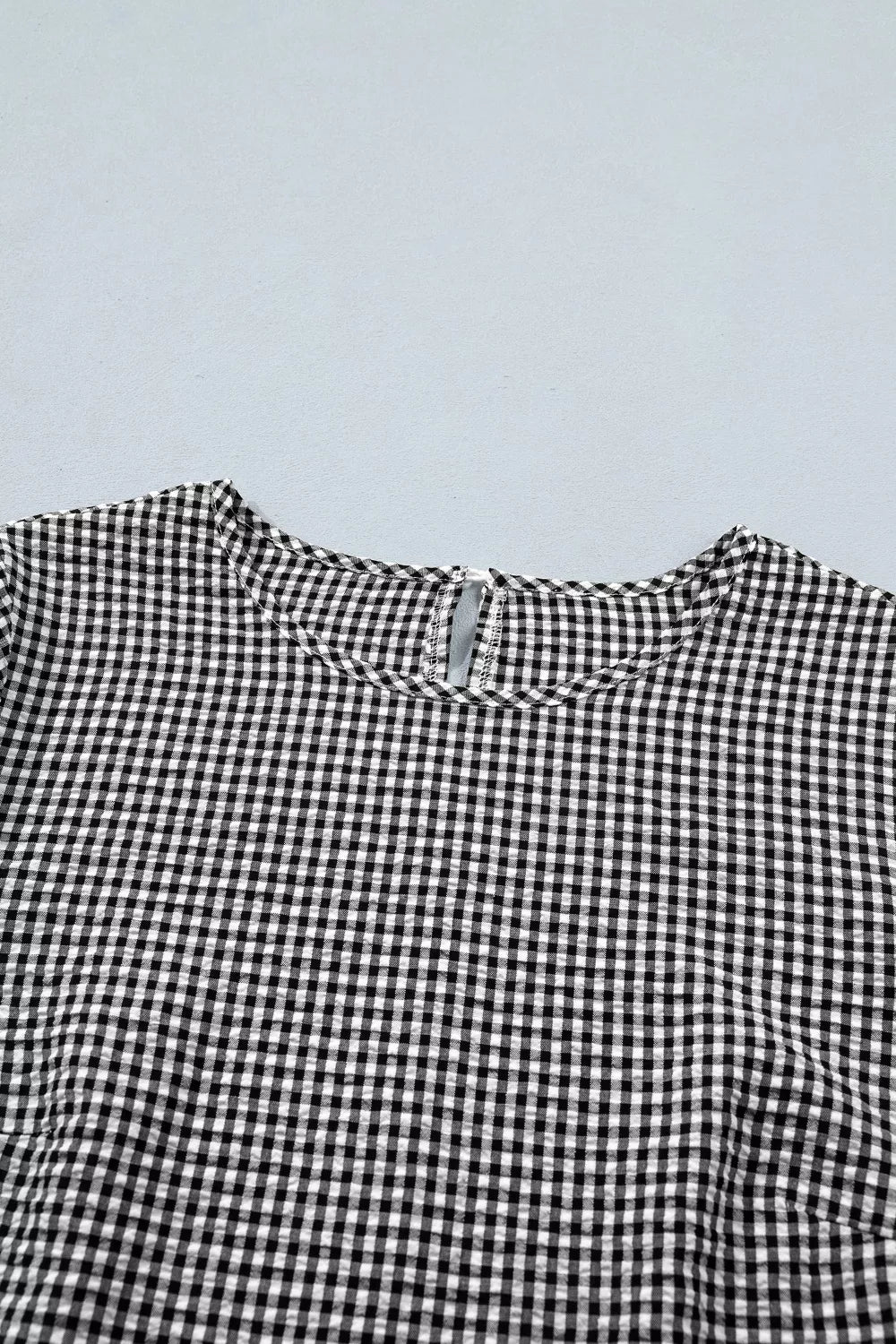 Gingham Bow Half Sleeve Blouse