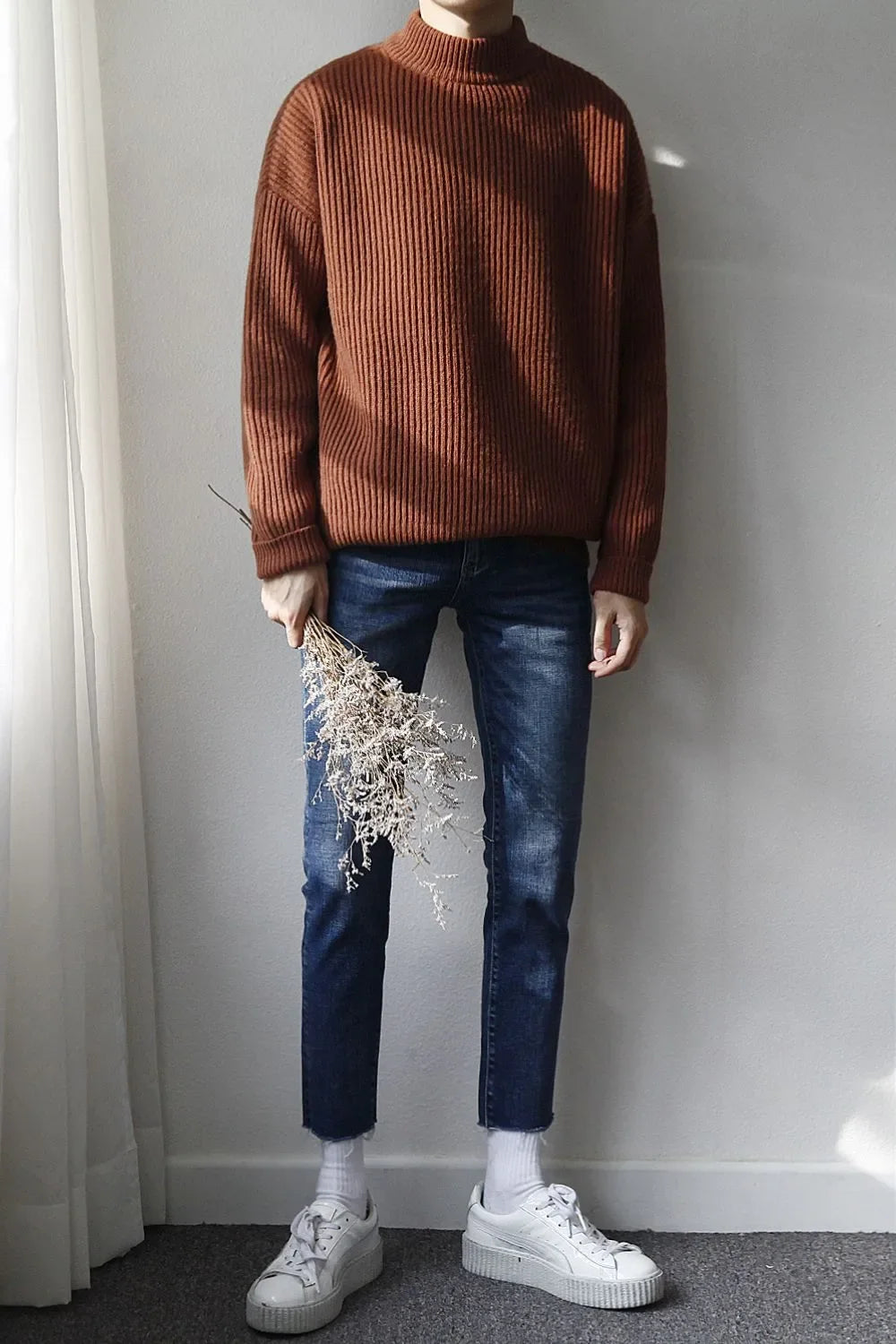 Men's Frayed Hem Skinny Jeans