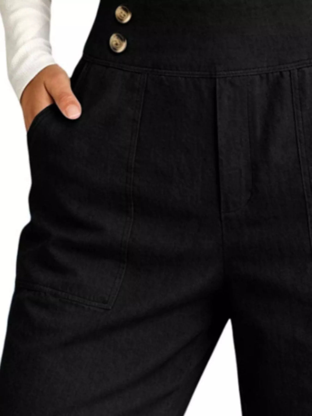 Full Size High-Waisted Button-Detail Cropped Pants Plus Size
