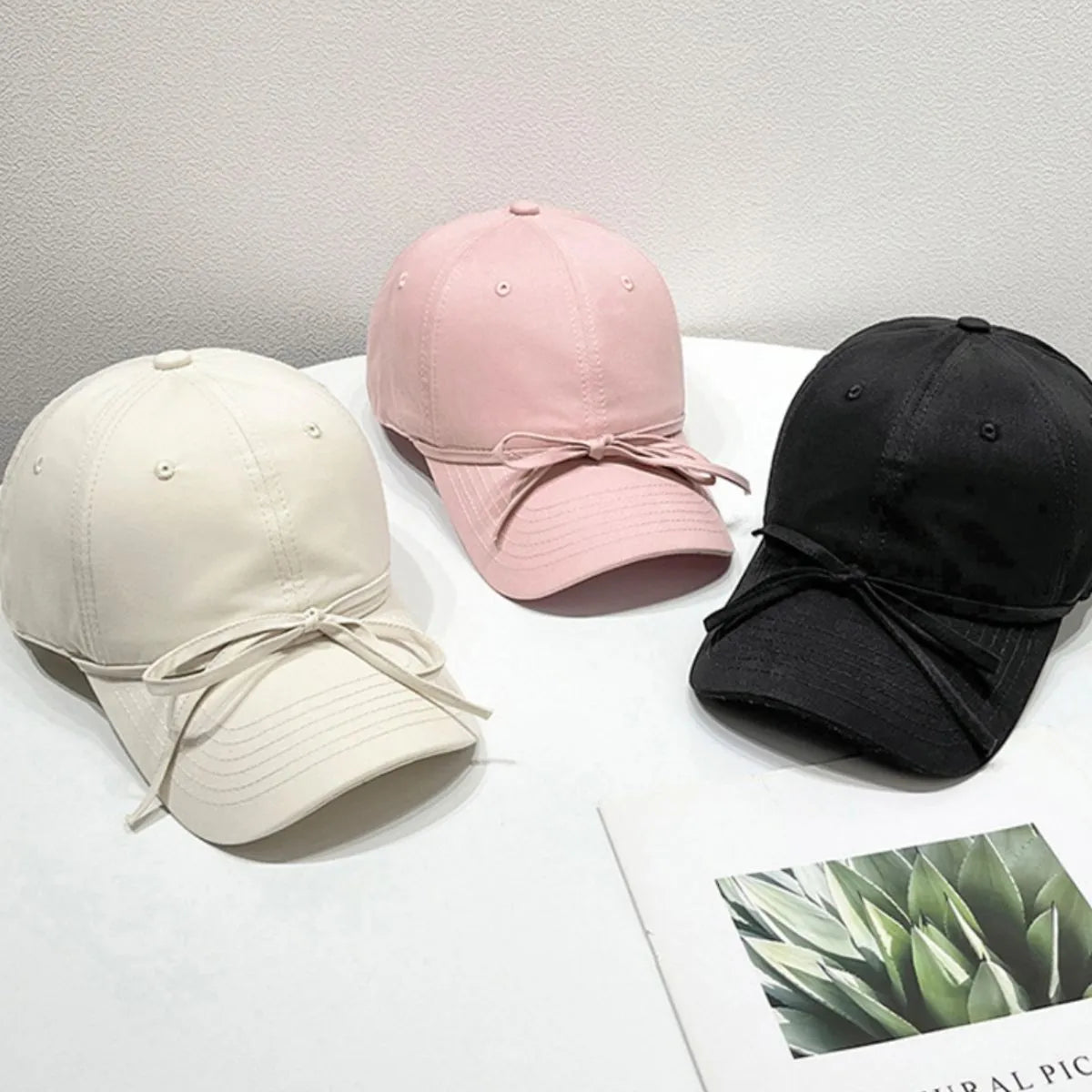 Bow Detail Solid Color Knit Baseball Cap