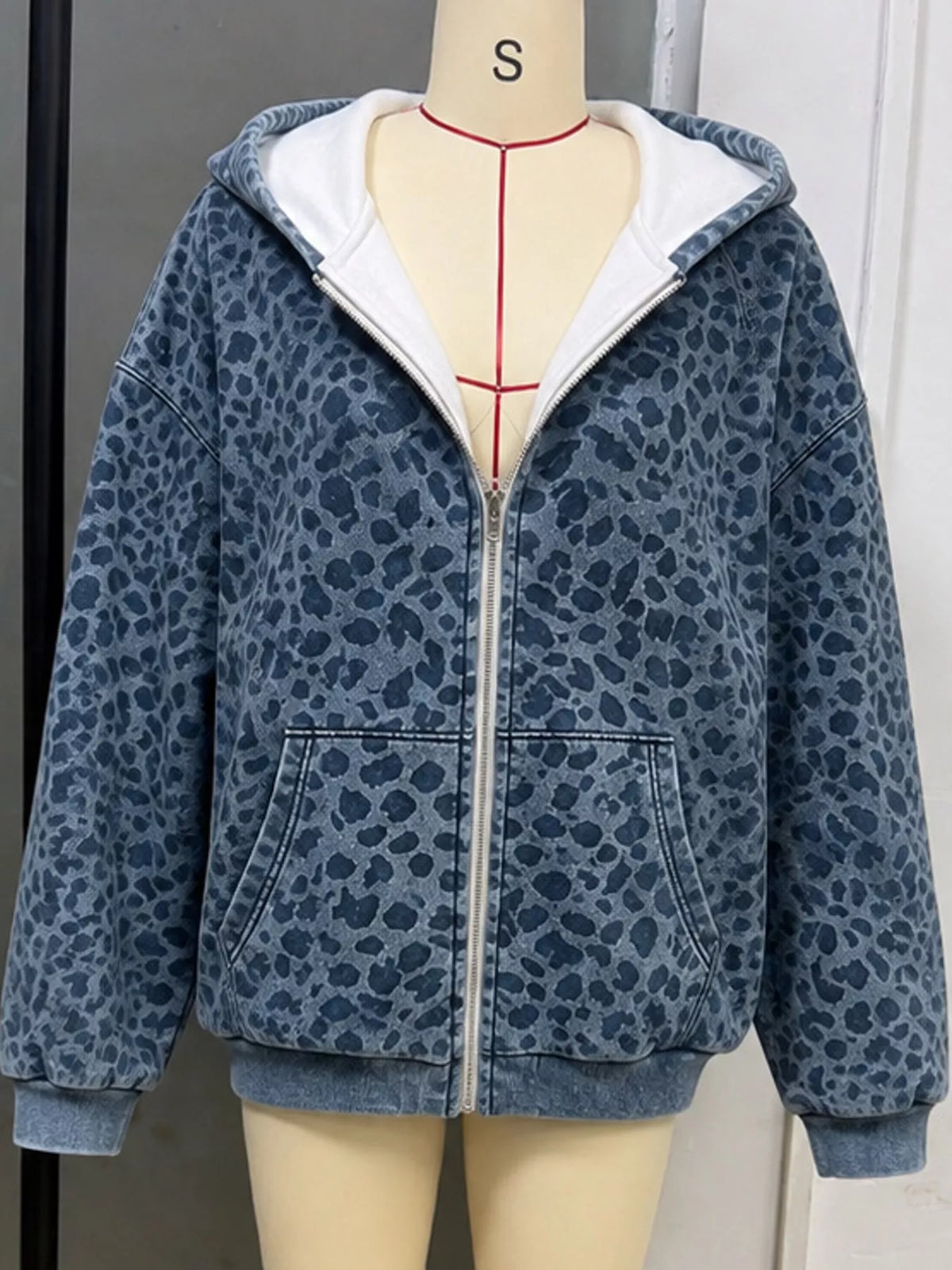 Full Size Leopard Zip Up Hoodie Plus Size