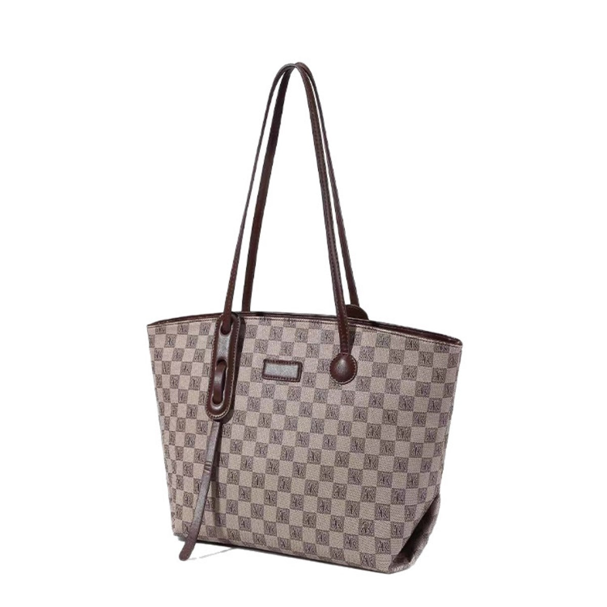 Checkered Pattern Leather Tote Bag