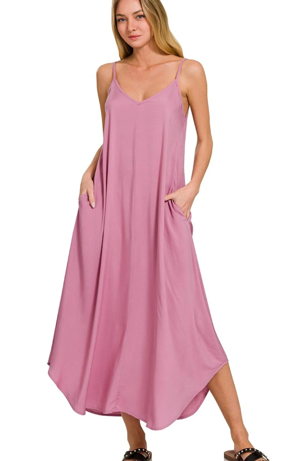 Arc Hem Cami Midi Dress with Flowy Pockets