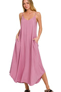 Arc Hem Cami Midi Dress with Flowy Pockets