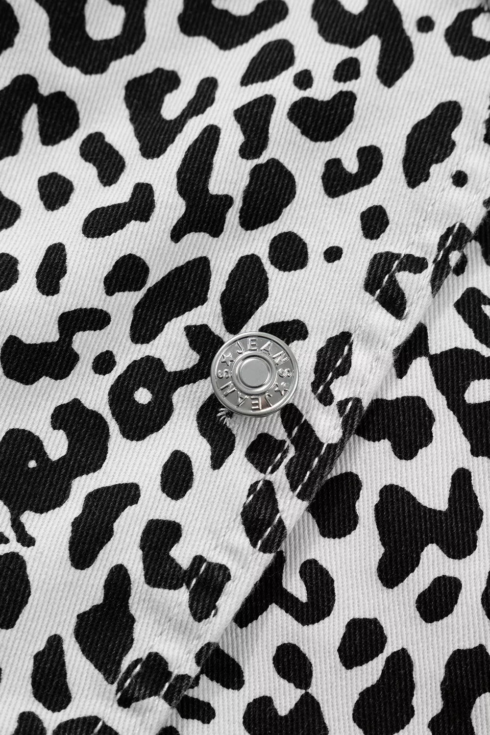Leopard Print Button Overlap Denim Shorts
