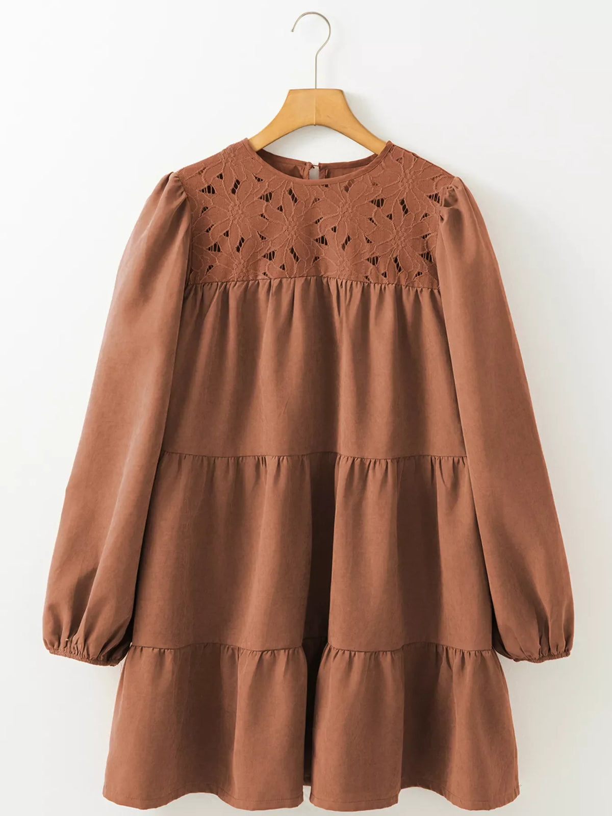 Floral Lace Crochet Tiered Ruffled Mini Dress