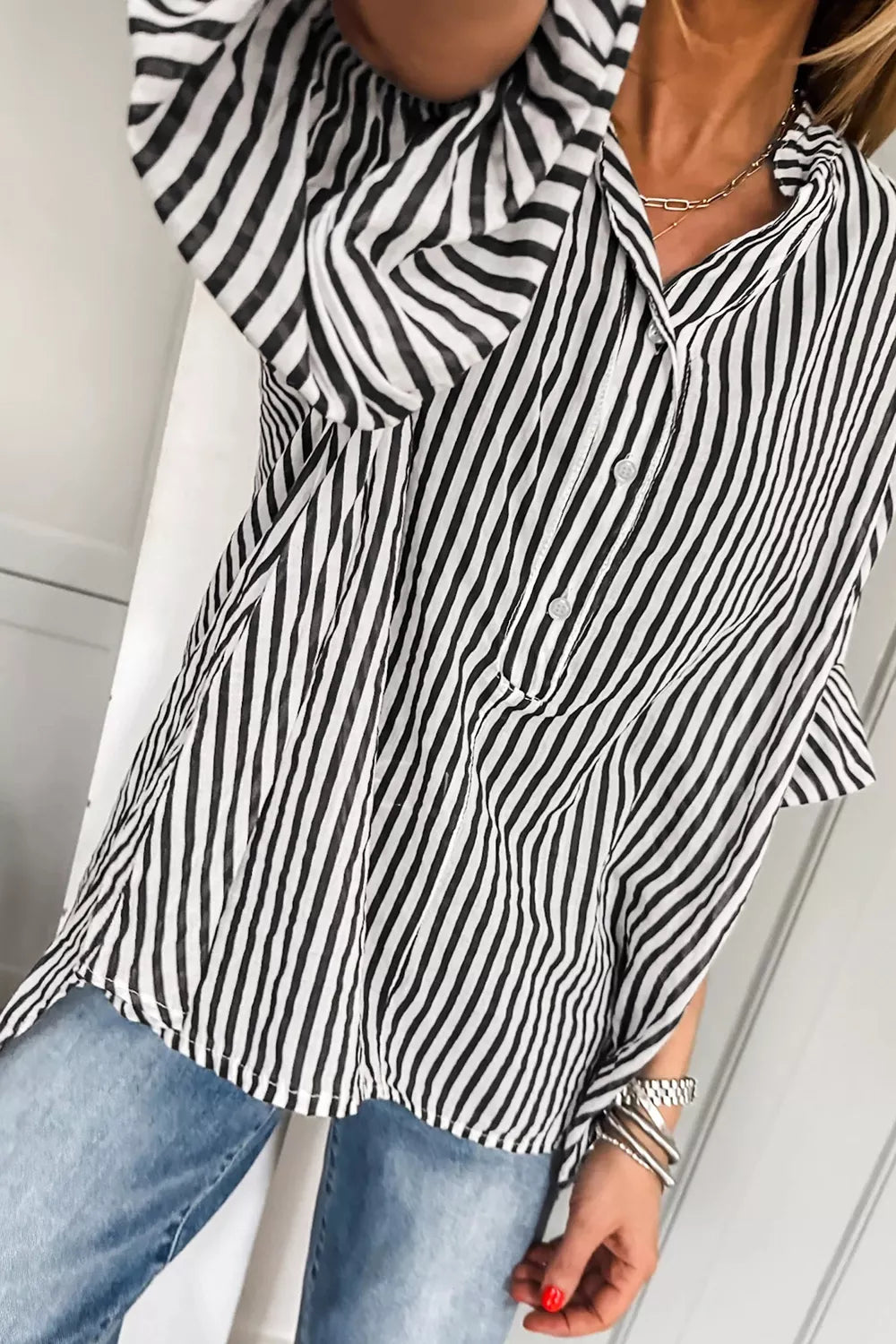 Striped Half Sleeve Button-Up Shirt