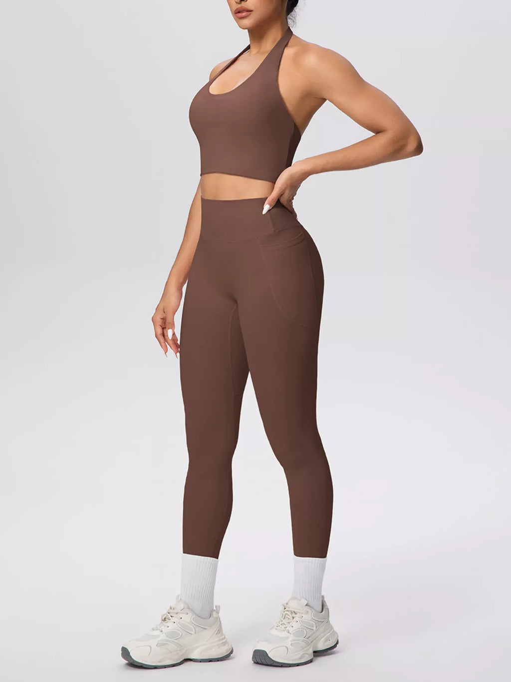 Halter Neck Crop Top and High-Waisted Leggings Active Set