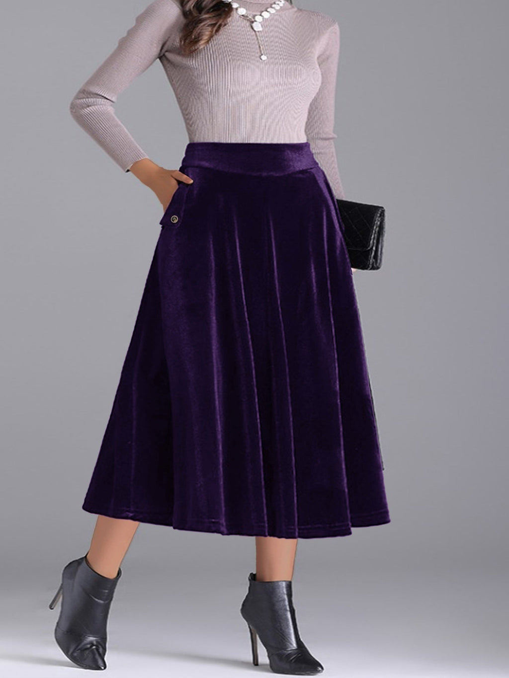 Elegant Velvet A-Line Midi Skirt