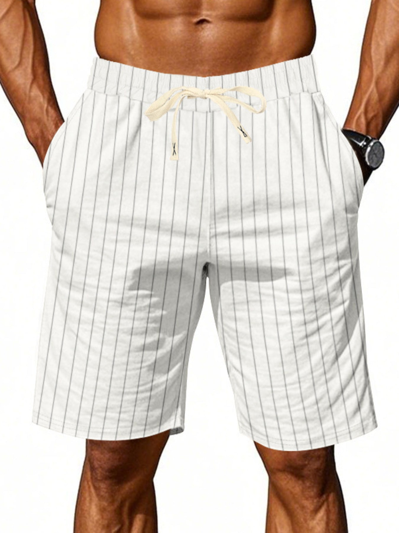 Men's Full Size Striped Drawstring Casual Shorts Plus Size
