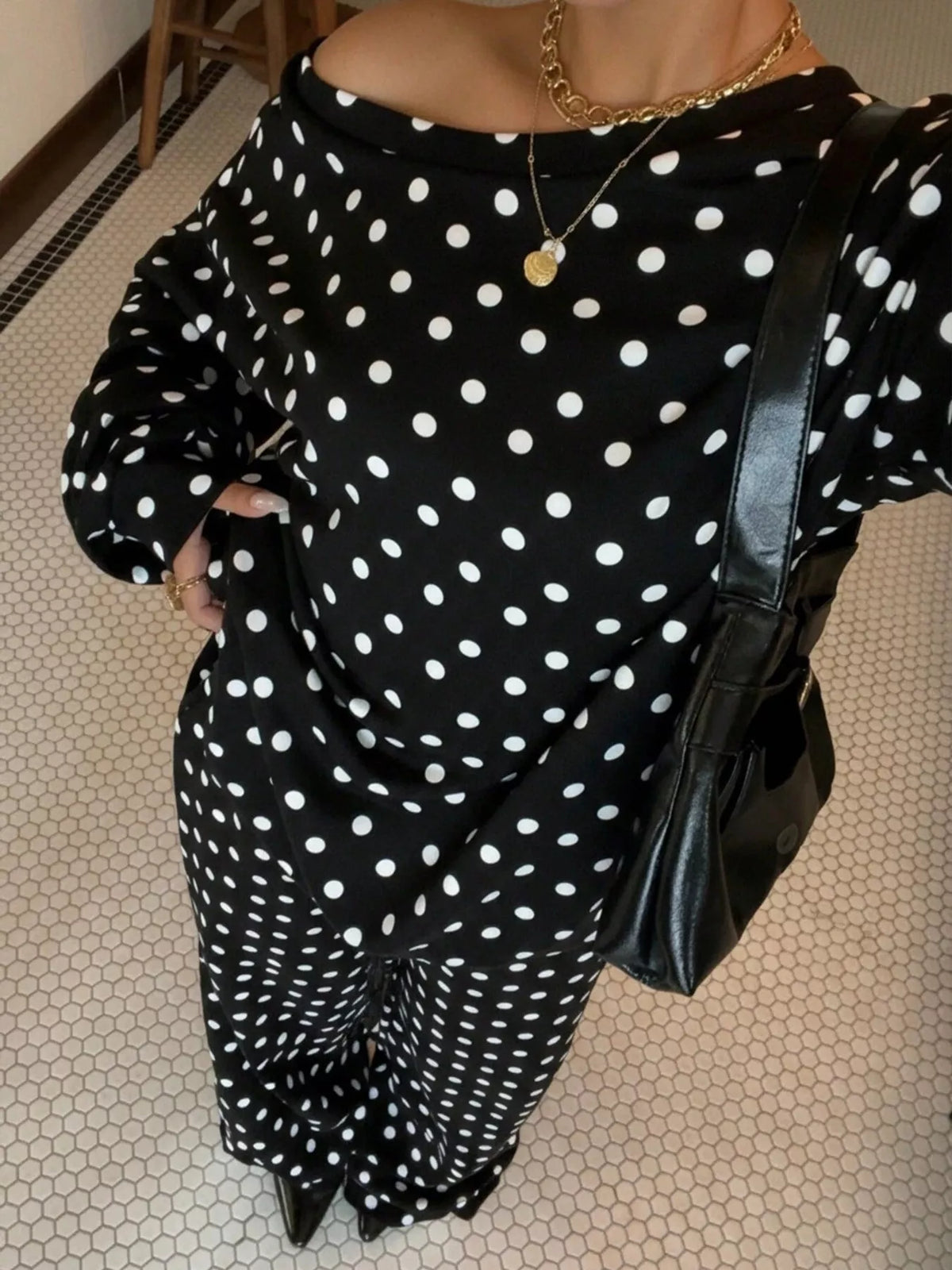 Polka Dot Boat Neck Top and Pants Set
