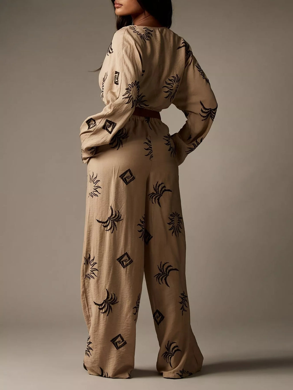 Printed Crop Top and Wide-Leg Pants Set