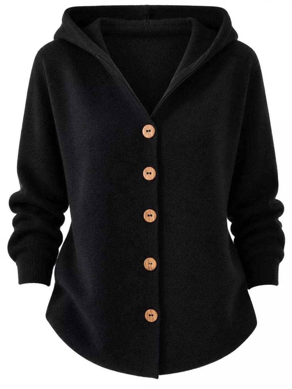 Full Size Hooded Button-Down Knit Cardigan Plus Size