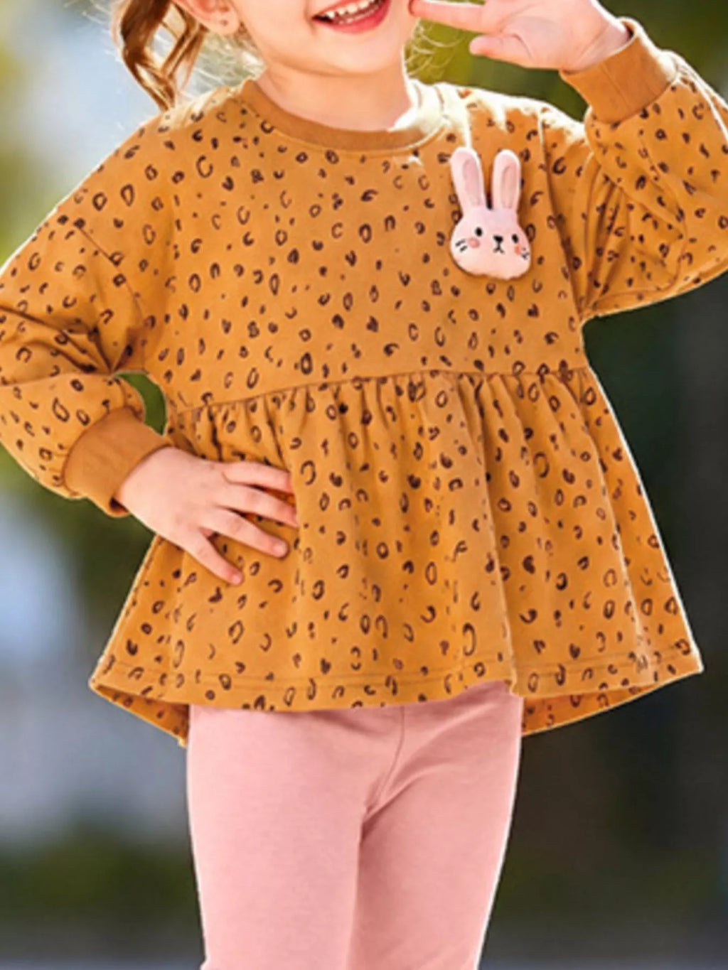 Children's Bunny Leopard Peplum Top and Leggings Set