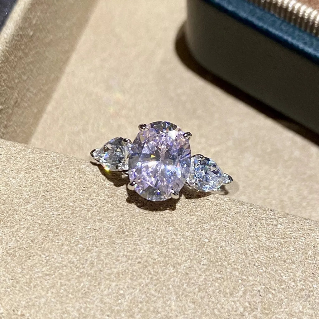 925 Sterling Silver Oval Cut Diamond Ring