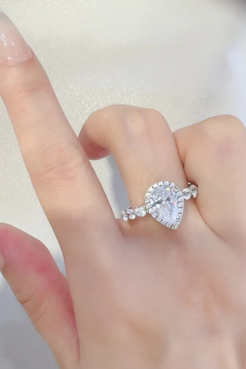 2 Carat Pear-Shaped Moissanite Halo Ring in 925 Sterling Silver