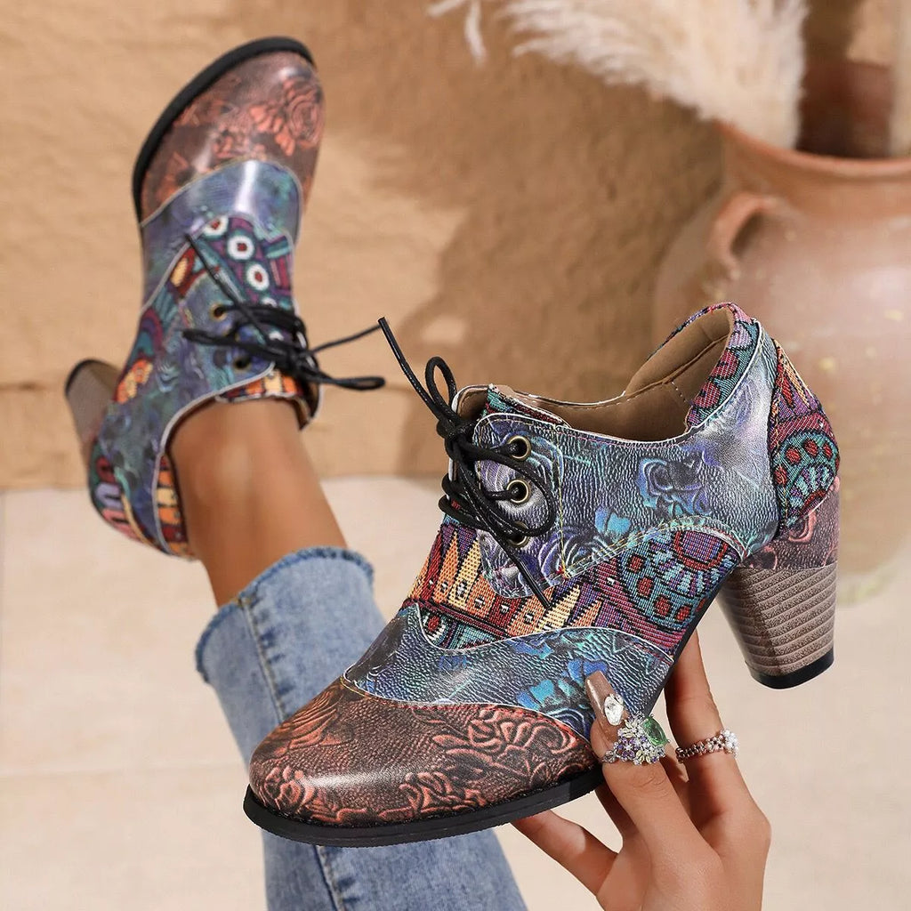 Lace-Up Block Heel Ankle Boots