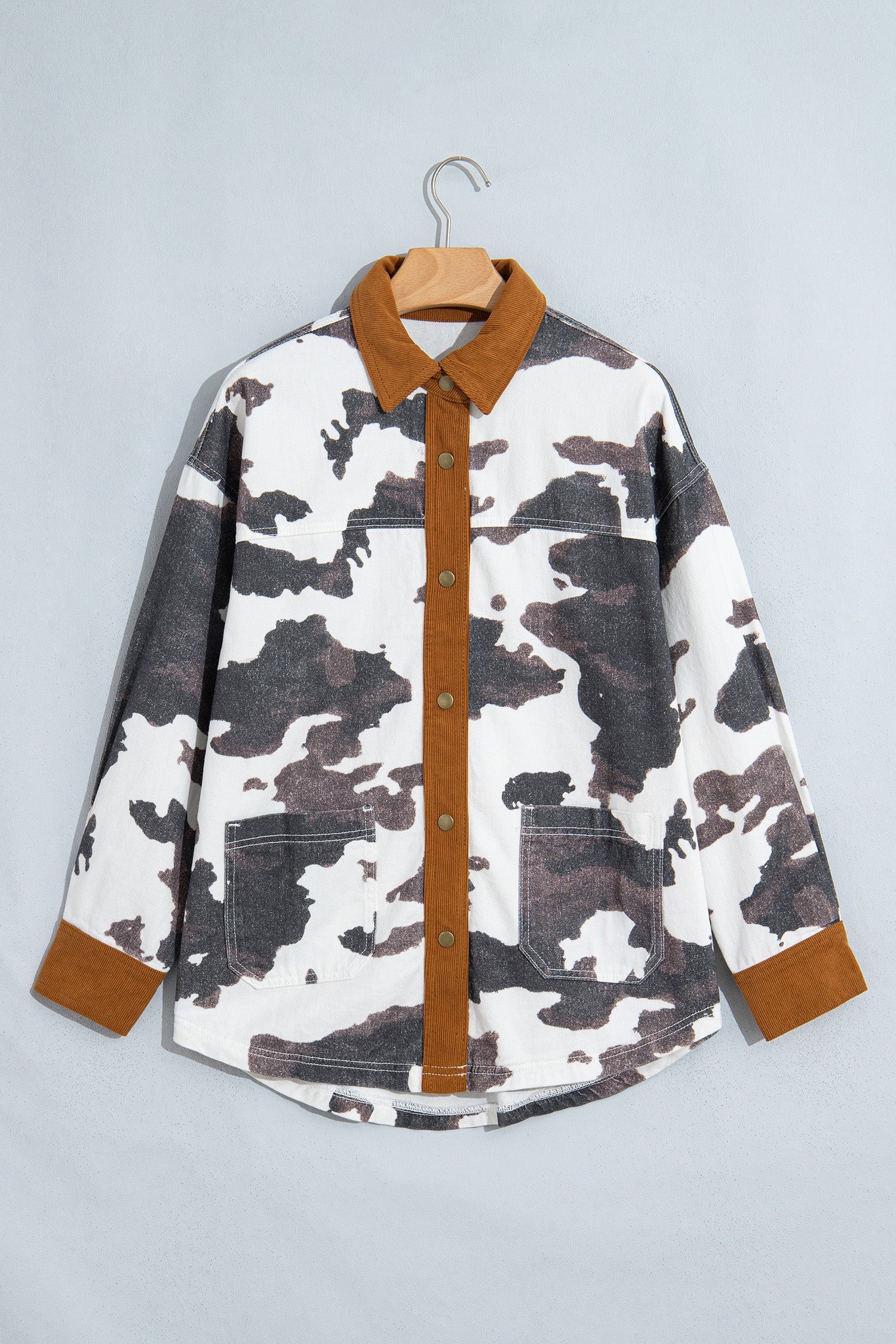 Multicolour Western Cow Print Long Sleeve Button-Up Denim Jacket