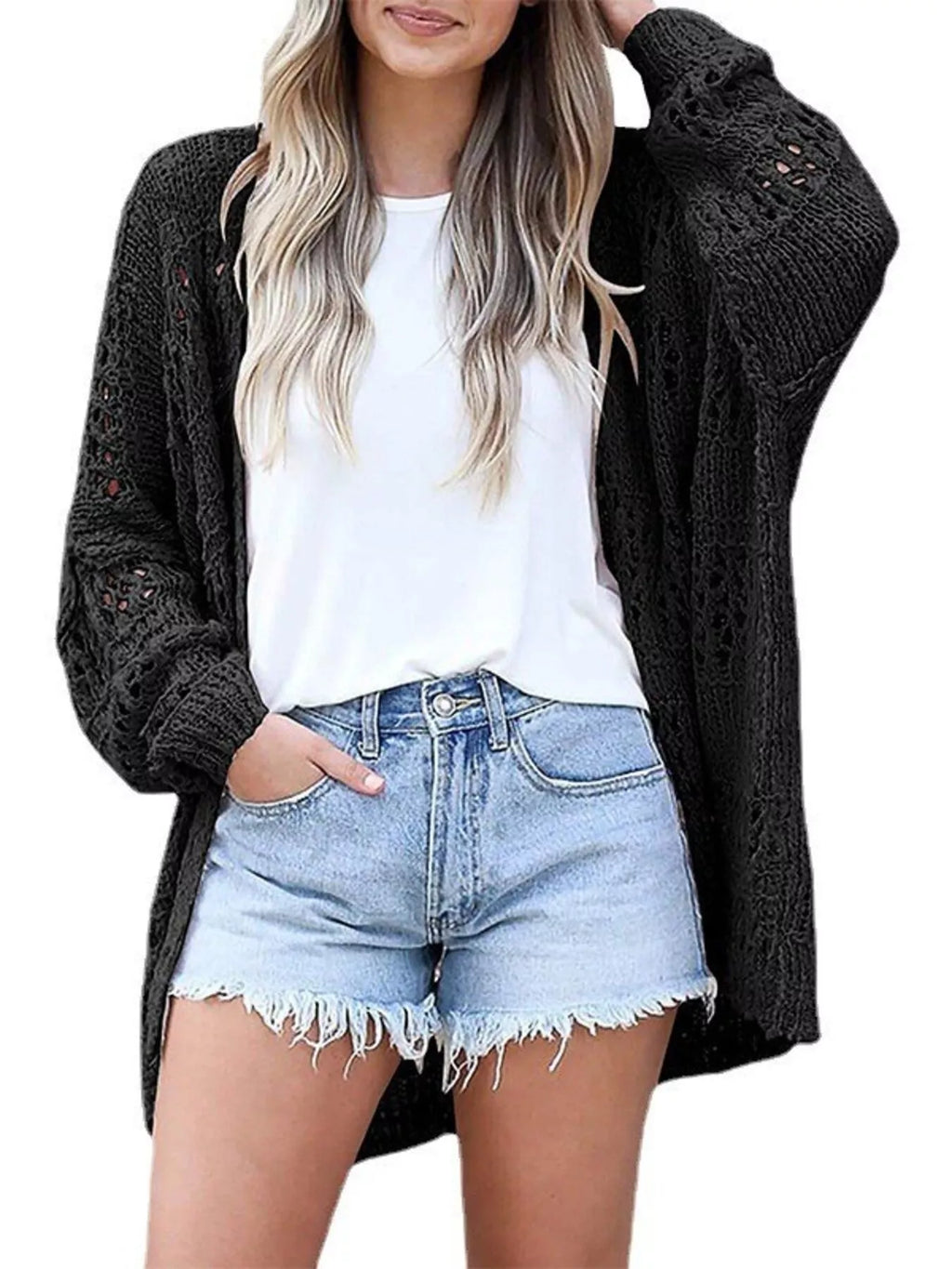 Openwork Open Front Lightweight Cardigan