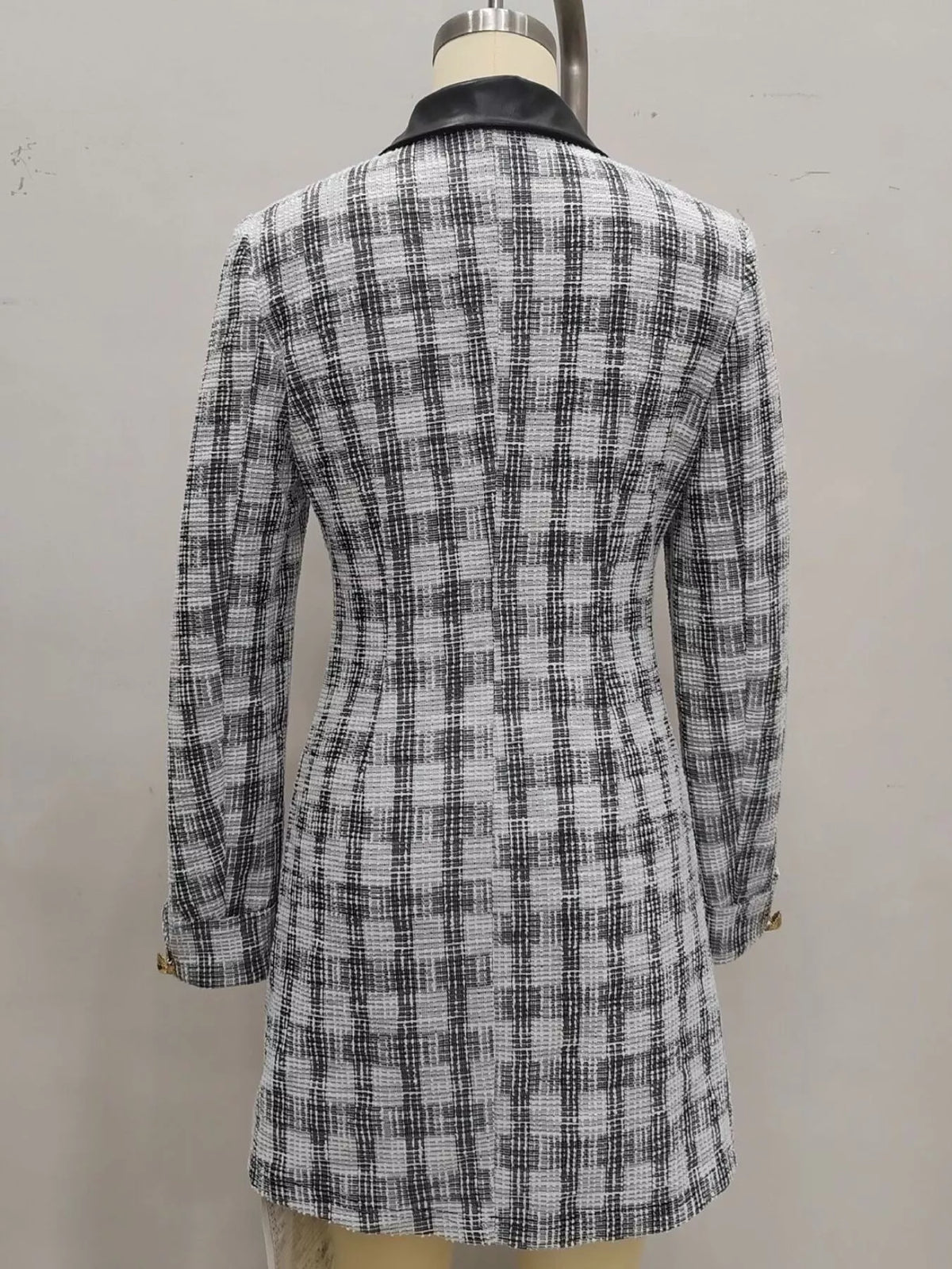 Long Sleeve Plaid Tweed Button-Down Mini Dress