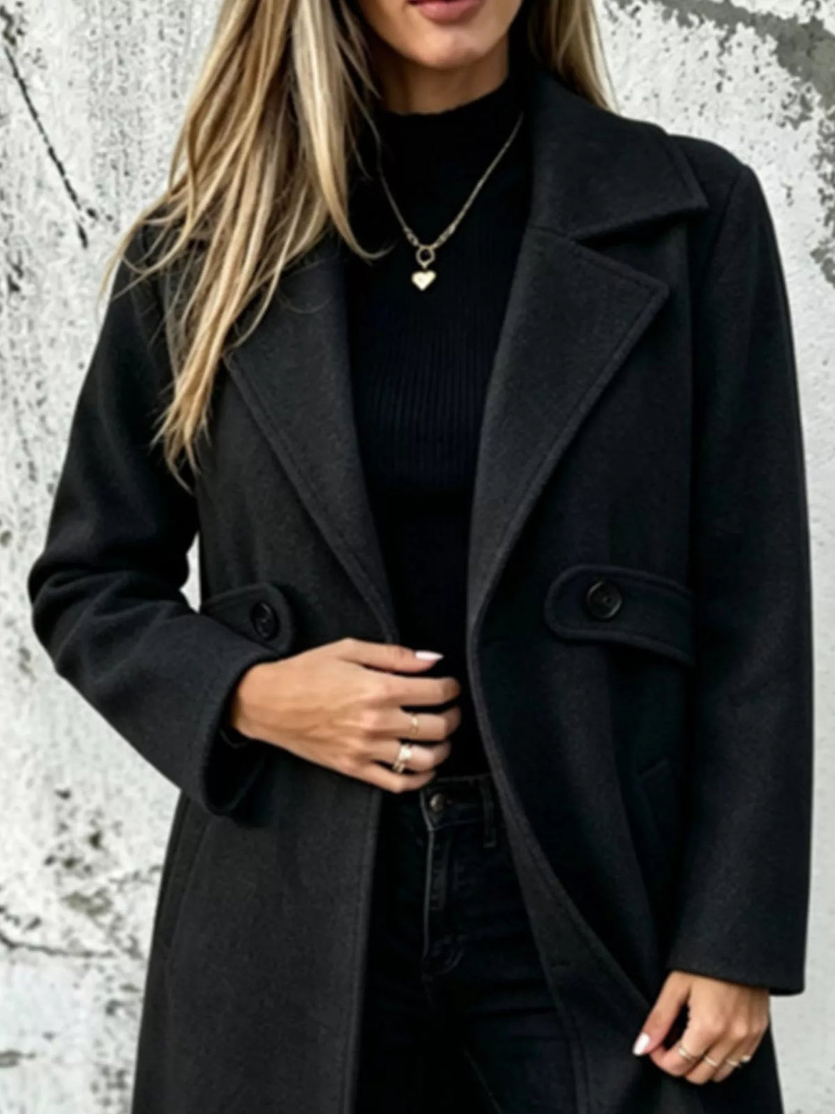 Full Size Lapel Collar Longline Overcoat Plus Size