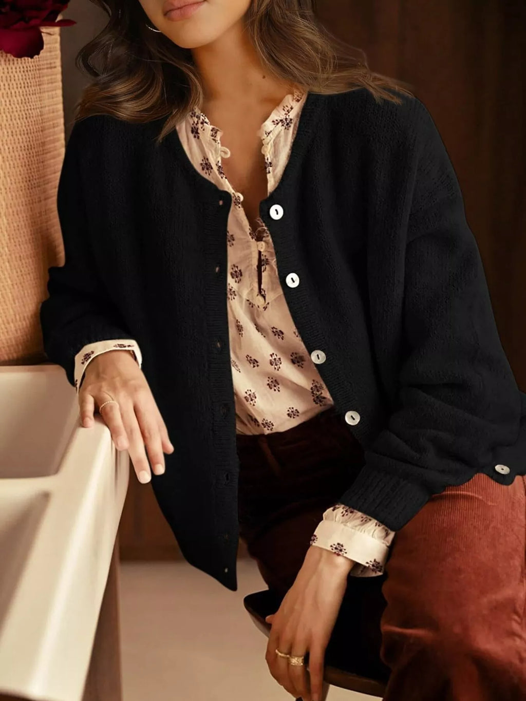 Button-Down Dropped Shoulder Cardigan