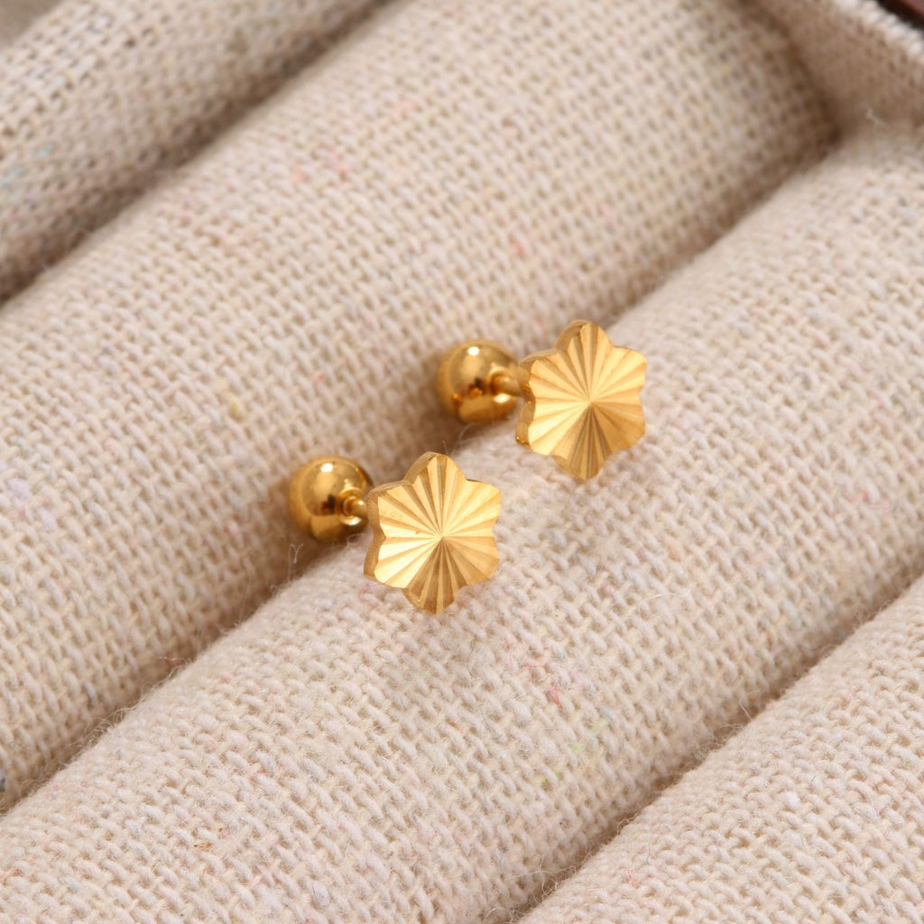 18K gold geometric inlaid gemstone design trendy personality earrings