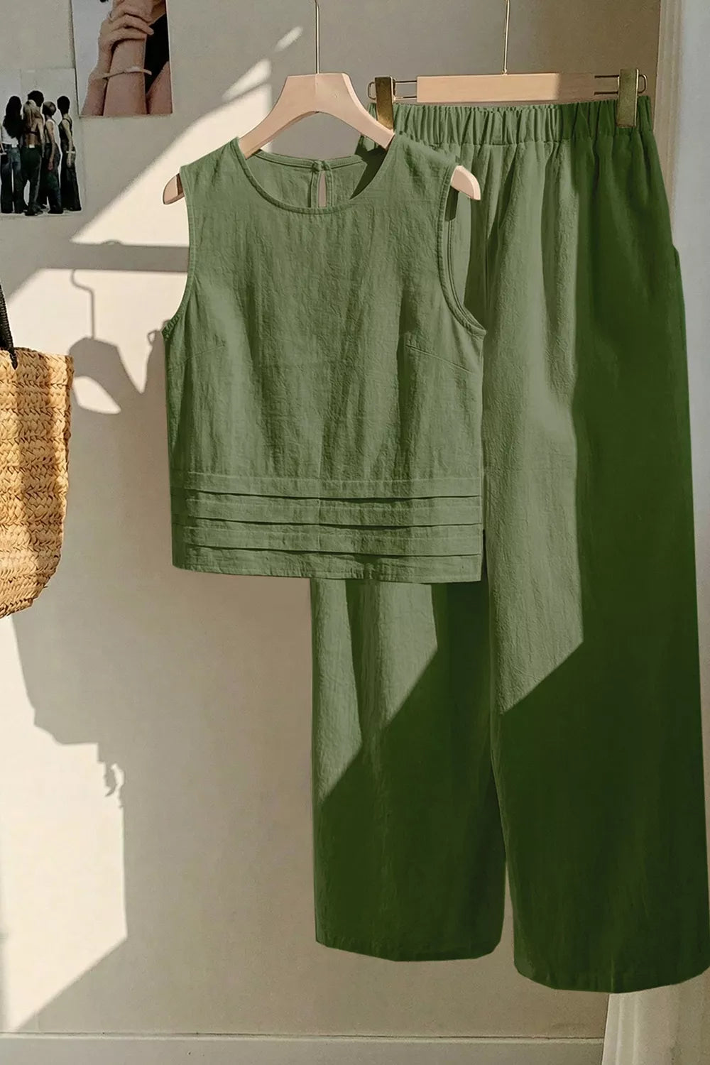 Sleeveless Top and Wide-Leg Pants Set