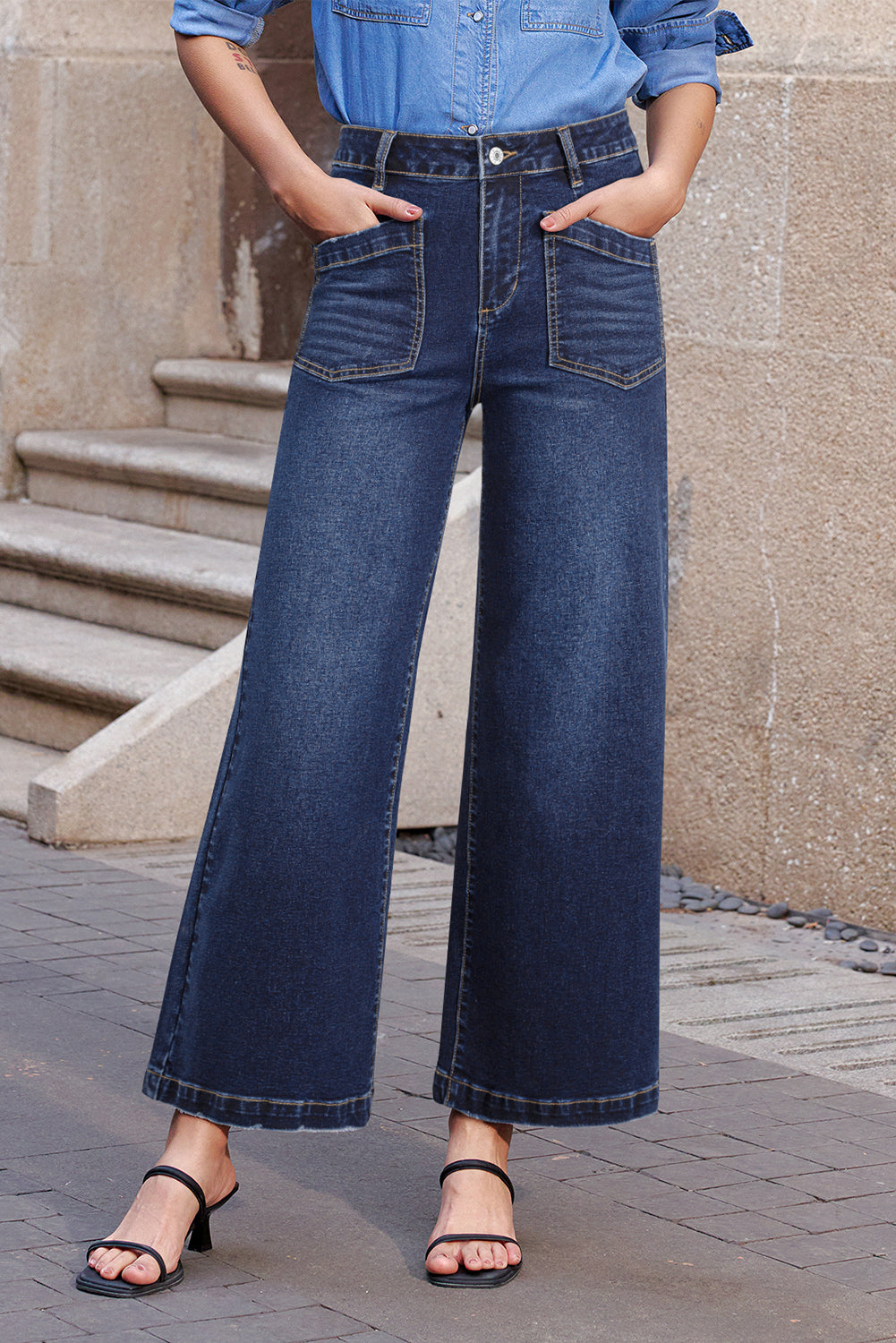 Sail Blue Mimimalist Patch Pocket Womens Shift Jeans