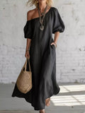 One-Shoulder Puff Sleeve Maxi Dress
