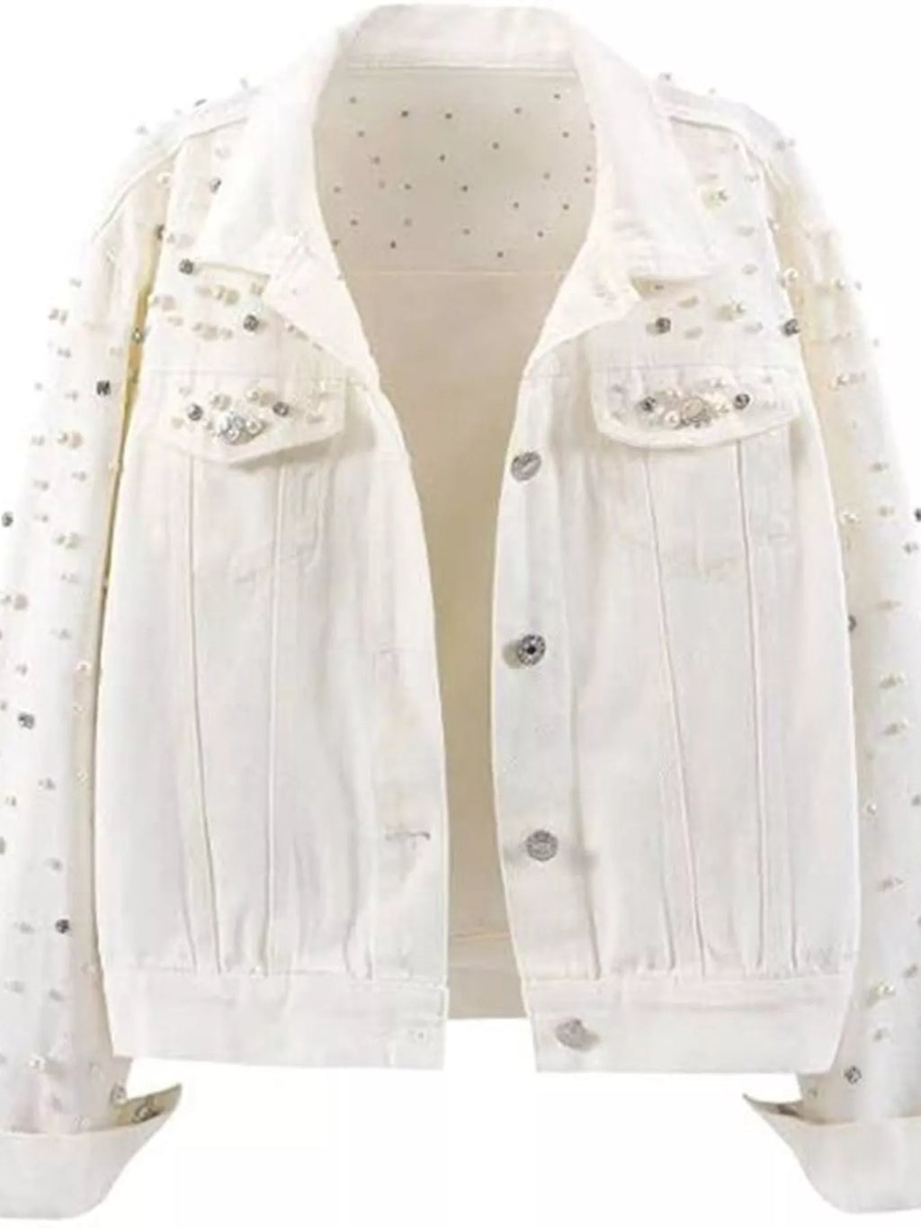 Pearl Detail Button Up Denim Jacket