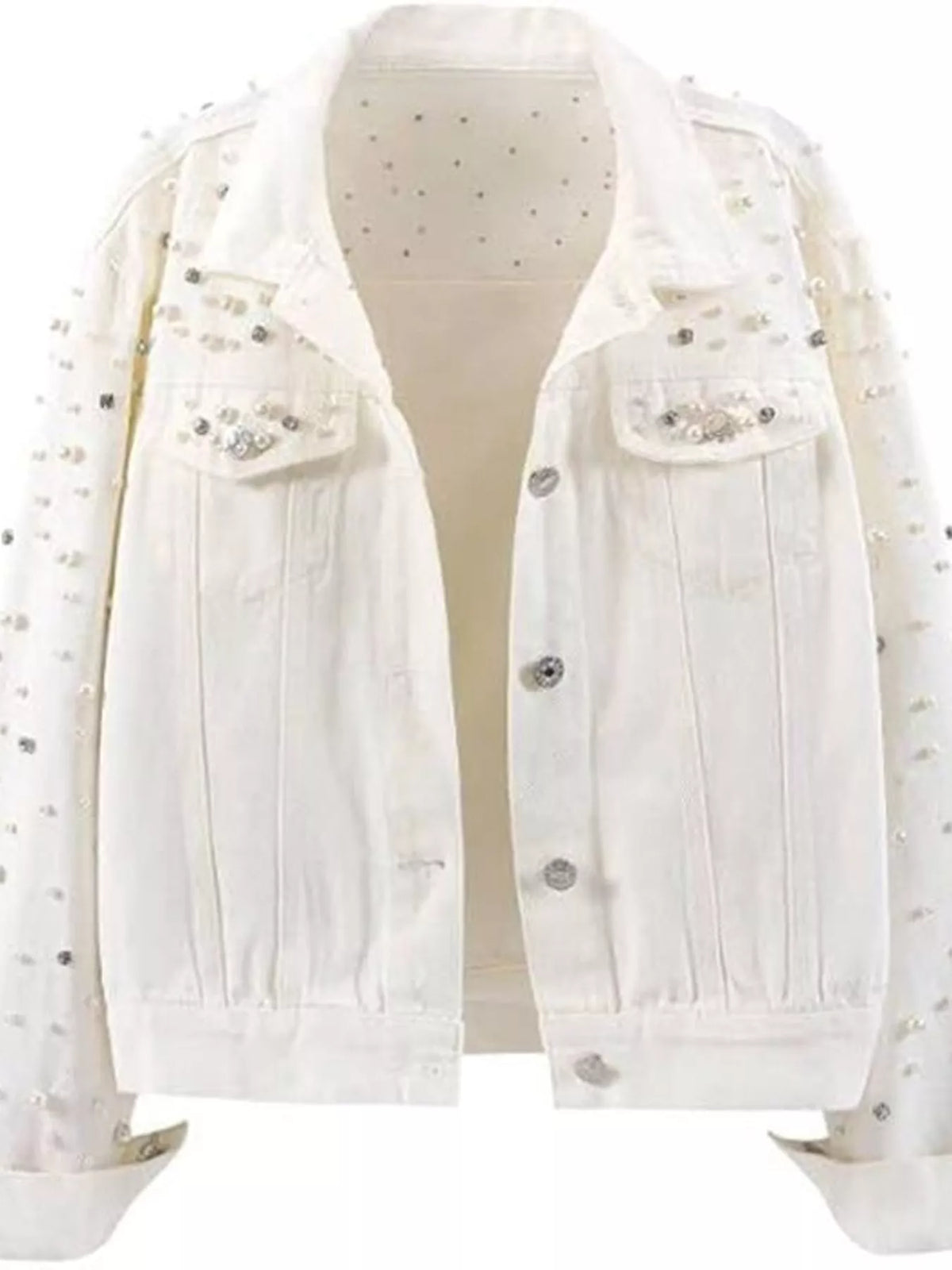 Pearl Detail Button Up Denim Jacket